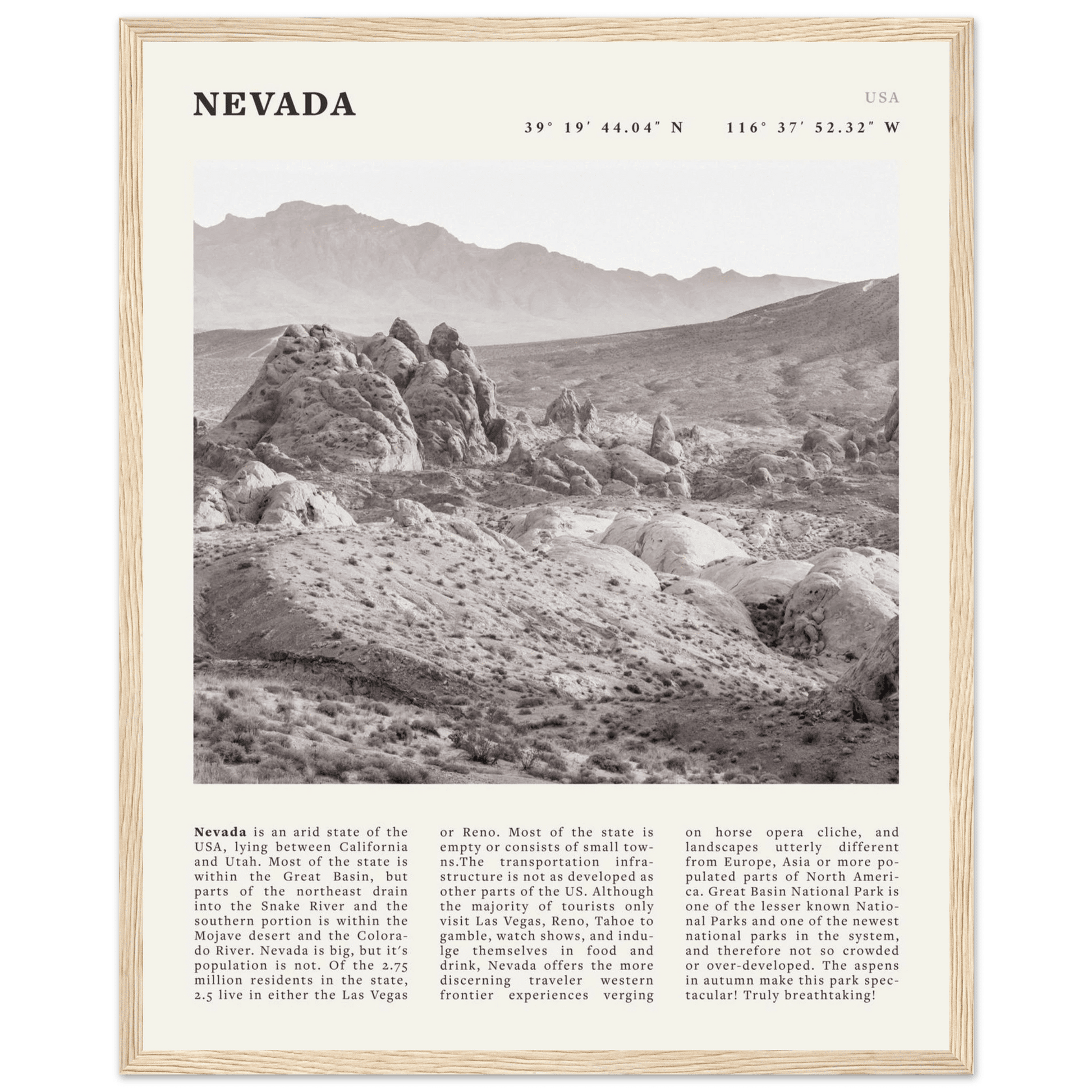 Nevada Poster | Black & White Desert Landscape Wall Art | USA Travel Print Decor - Evergreen Posters