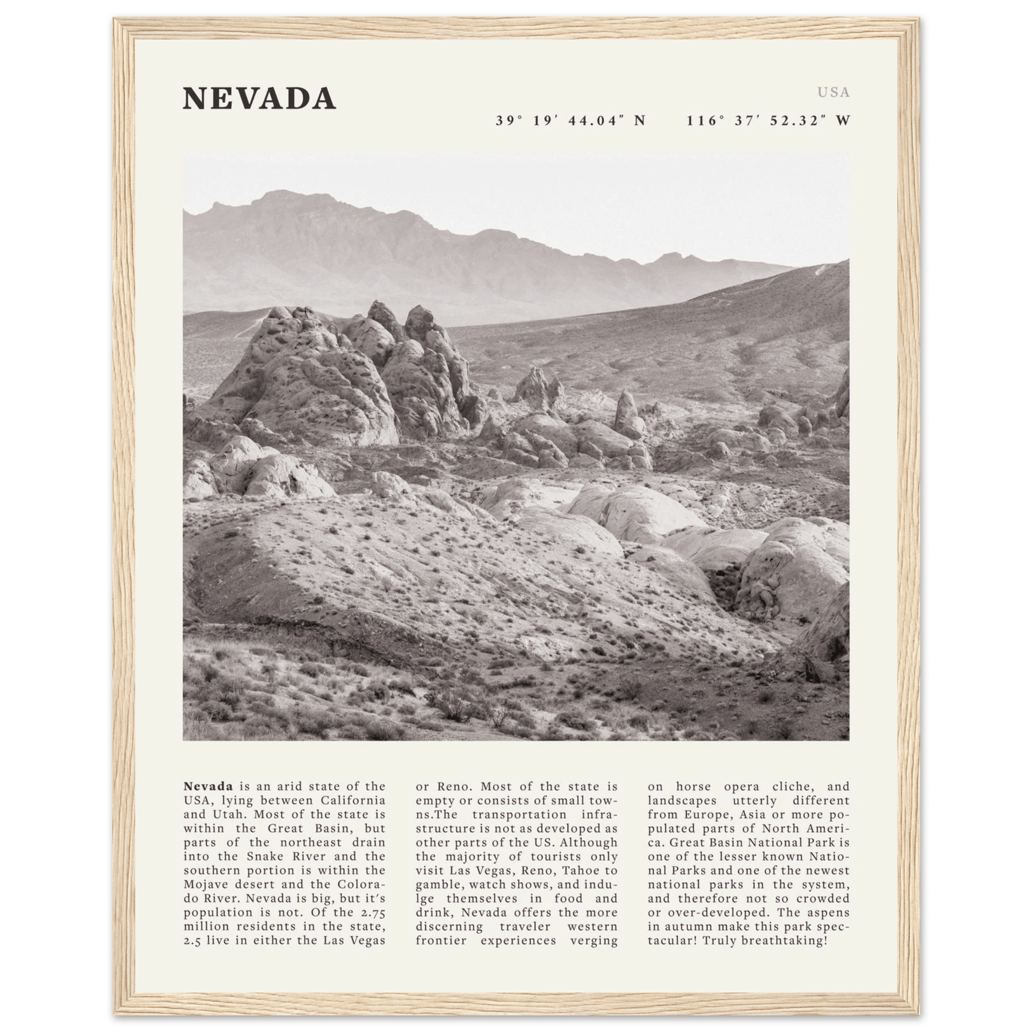 Nevada Poster | Black & White Desert Landscape Wall Art | USA Travel Print Decor - Evergreen Posters