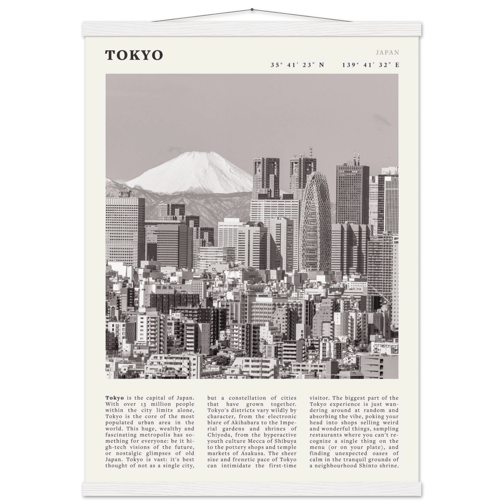 Tokyo Poster | Black & White Mount Fuji Skyline Wall Art | Japan Travel Print - Evergreen Posters