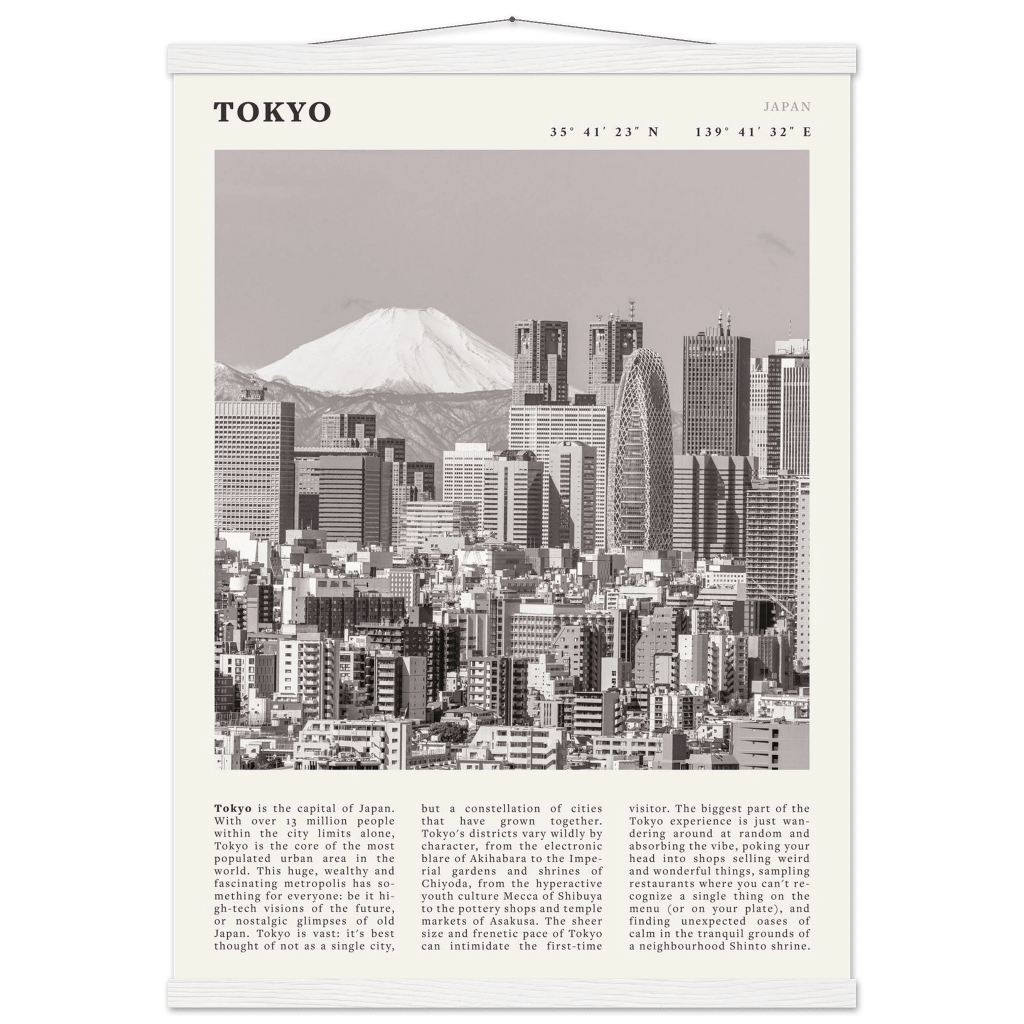Tokyo Poster | Black & White Mount Fuji Skyline Wall Art | Japan Travel Print - Evergreen Posters