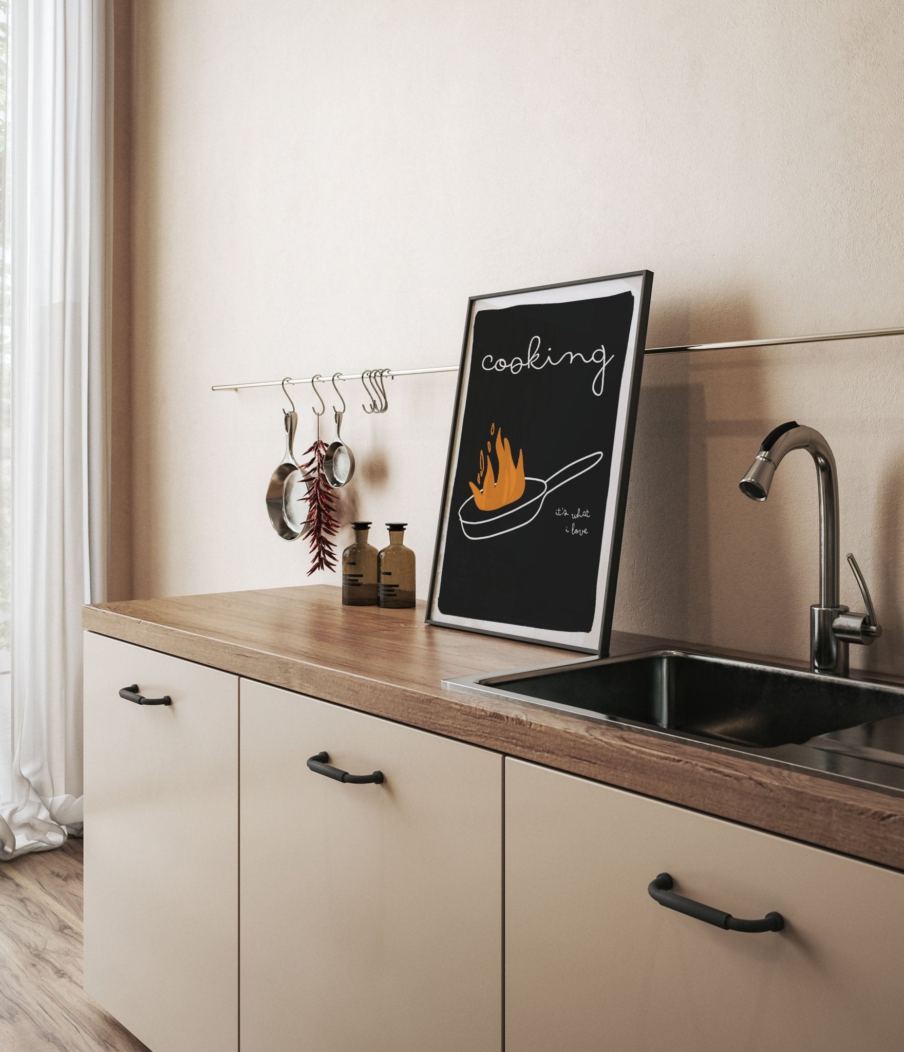 Cooking It's What I Love | Dark Kitchen Quote Wall Art Print - Evergreen Posters