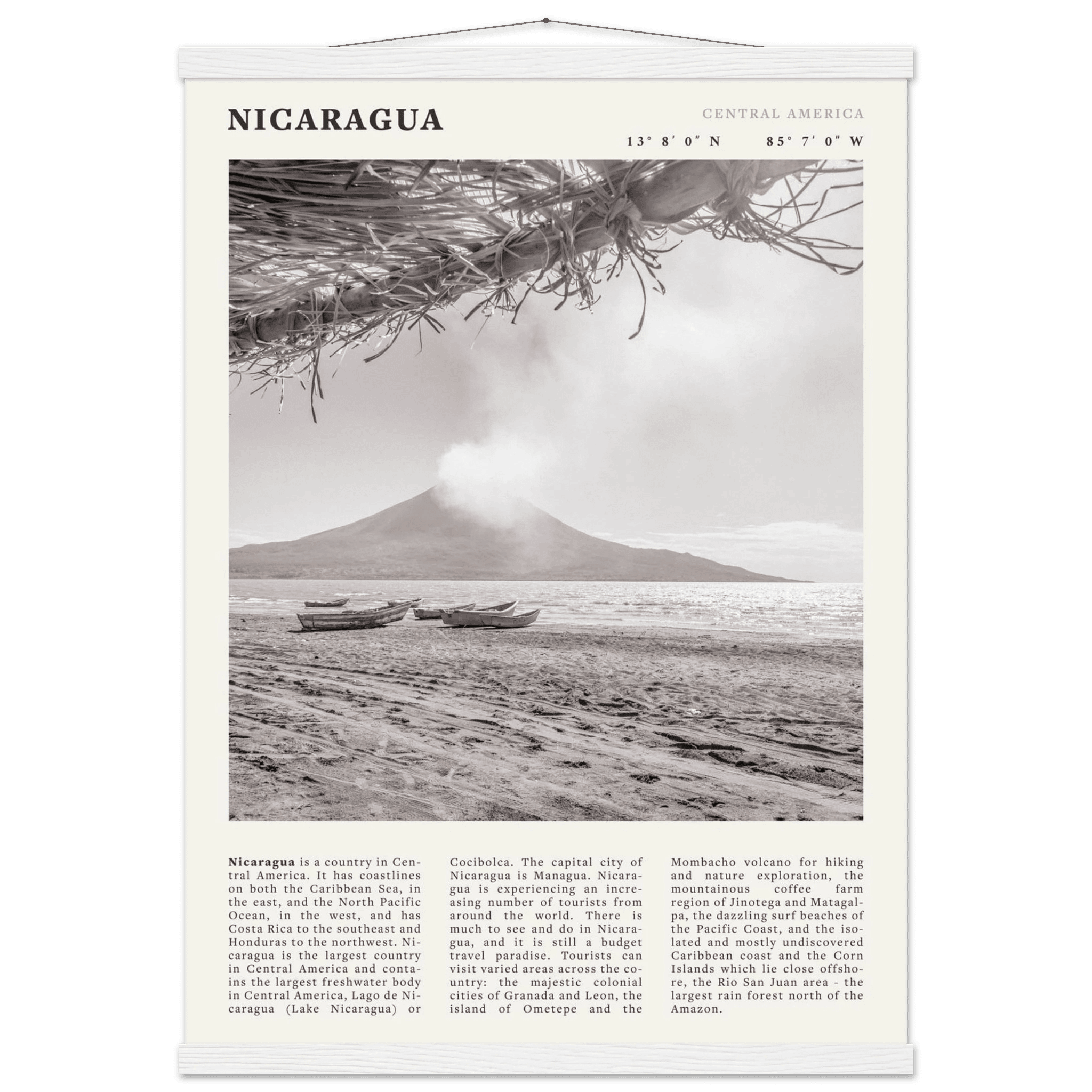 Nicaragua Poster | Black & White Volcano Wall Art | Central America Travel Print - Evergreen Posters