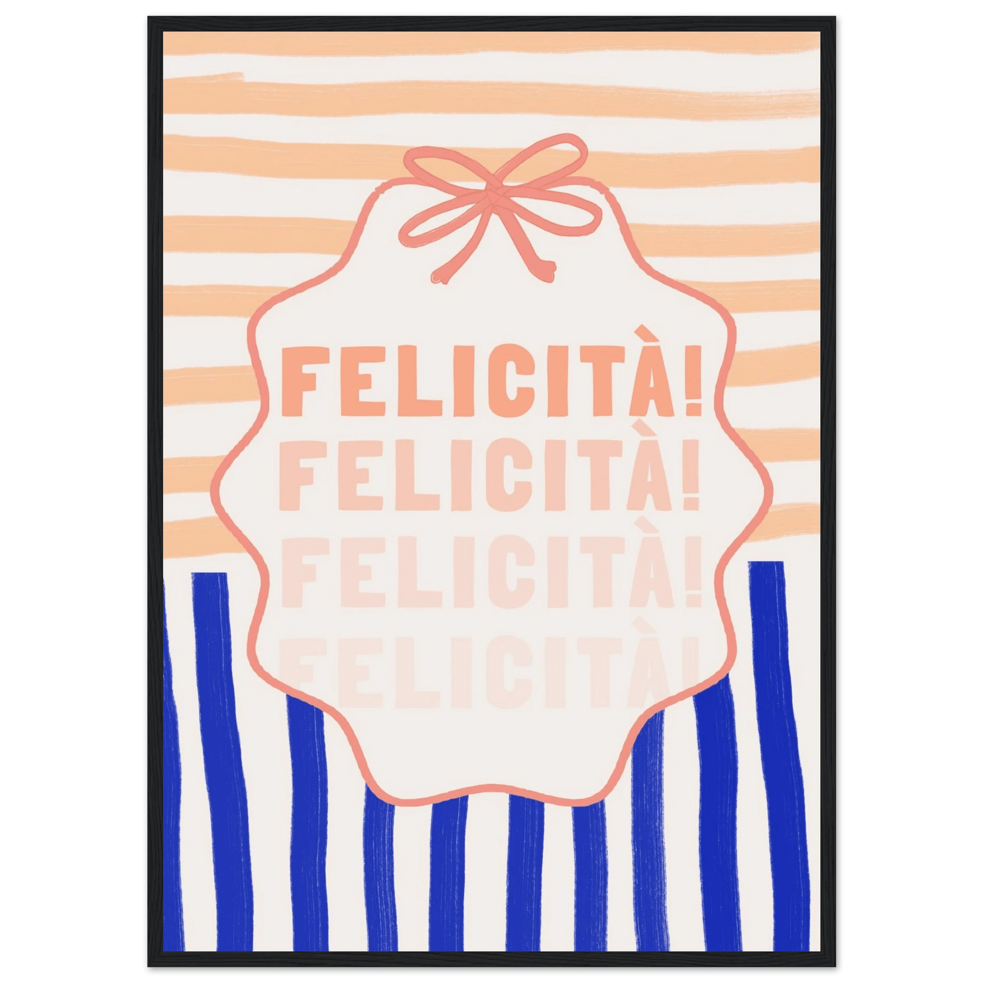 Felicità Italian Happiness Quote Print | Coquette Stripe Wall Art - Evergreen Posters