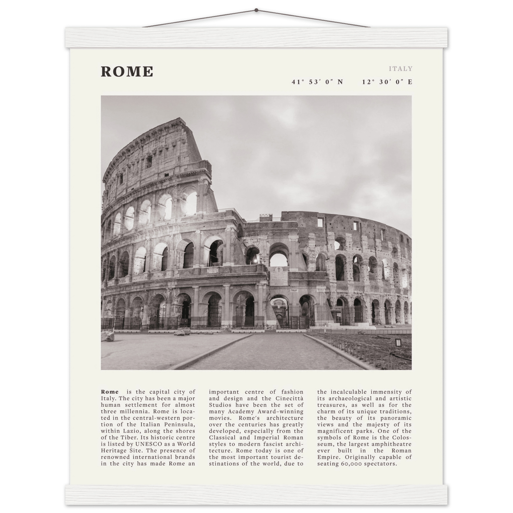 Rome Poster | Black & White Colosseum Wall Art | Italy Travel Print | Roman Decor - Evergreen Posters