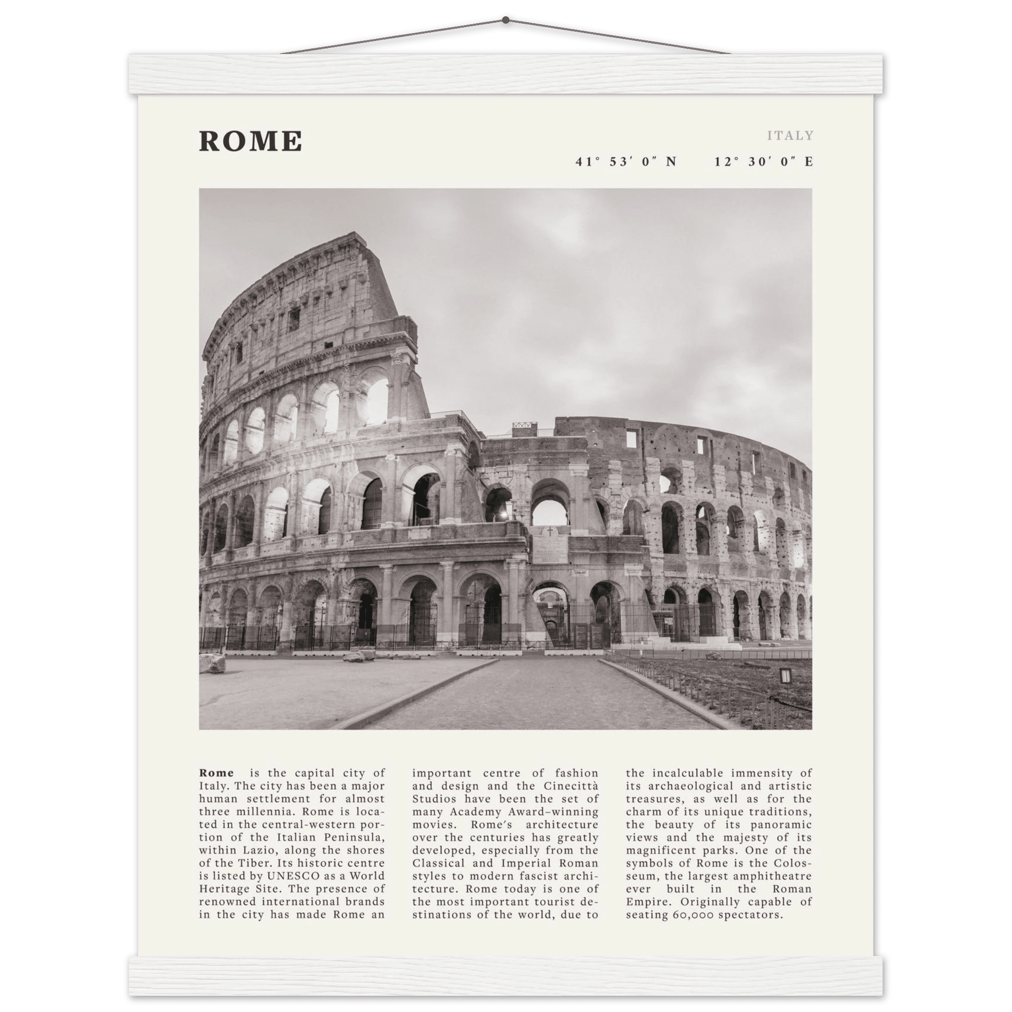 Rome Poster | Black & White Colosseum Wall Art | Italy Travel Print | Roman Decor - Evergreen Posters