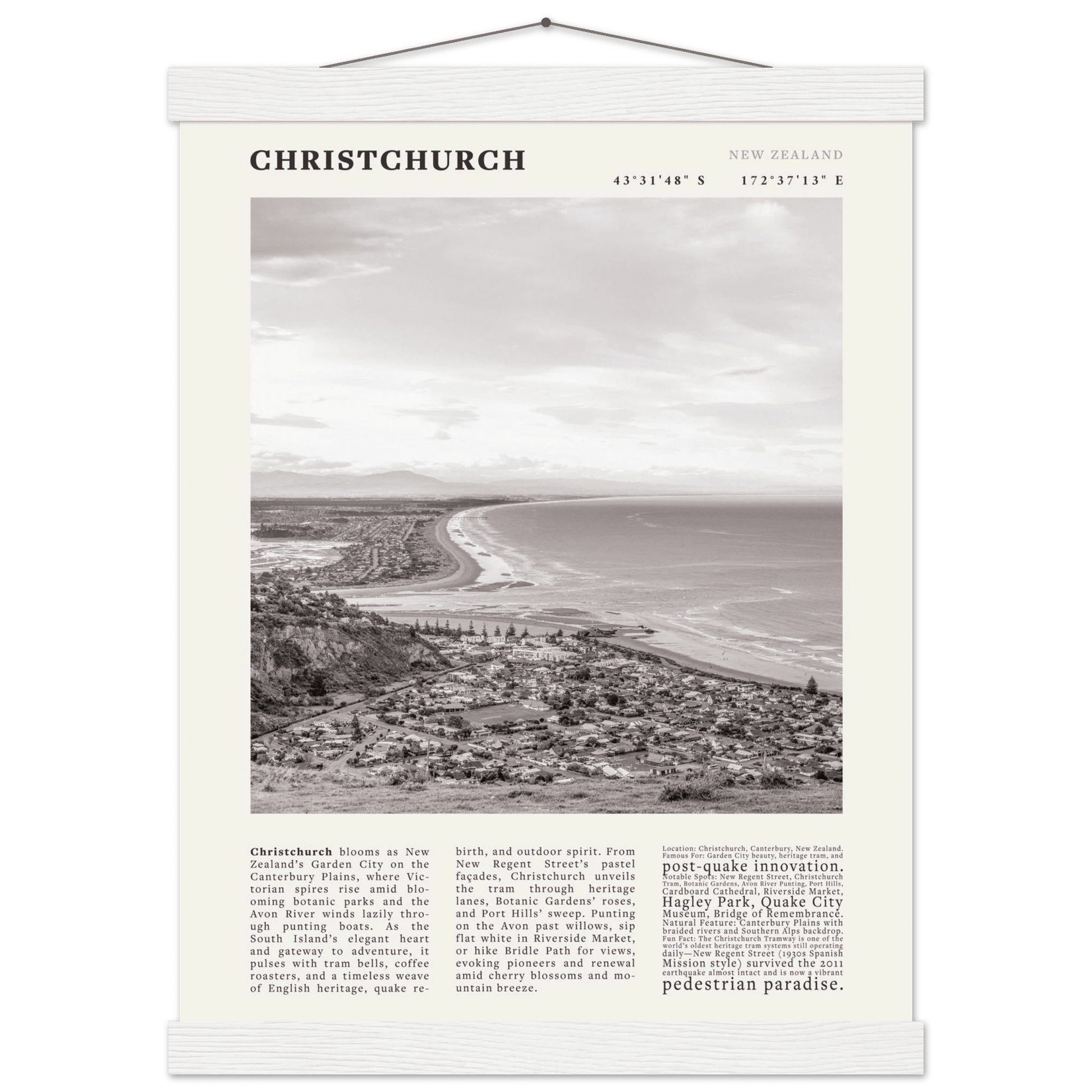 Christchurch New Zealand Poster Black and White – Vintage Garden City Panorama Print - Evergreen Posters
