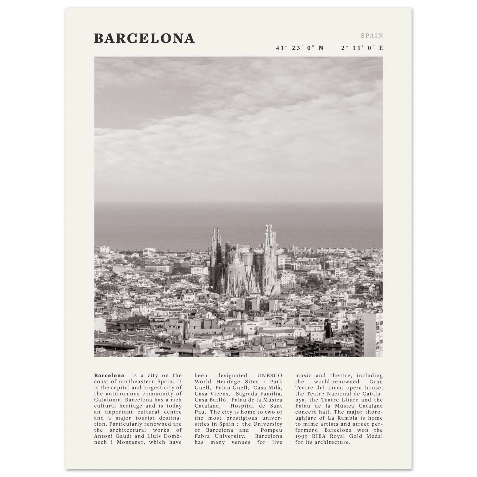 Barcelona Poster | Black & White Sagrada Familia Wall Art | Spain Travel Print - Evergreen Posters