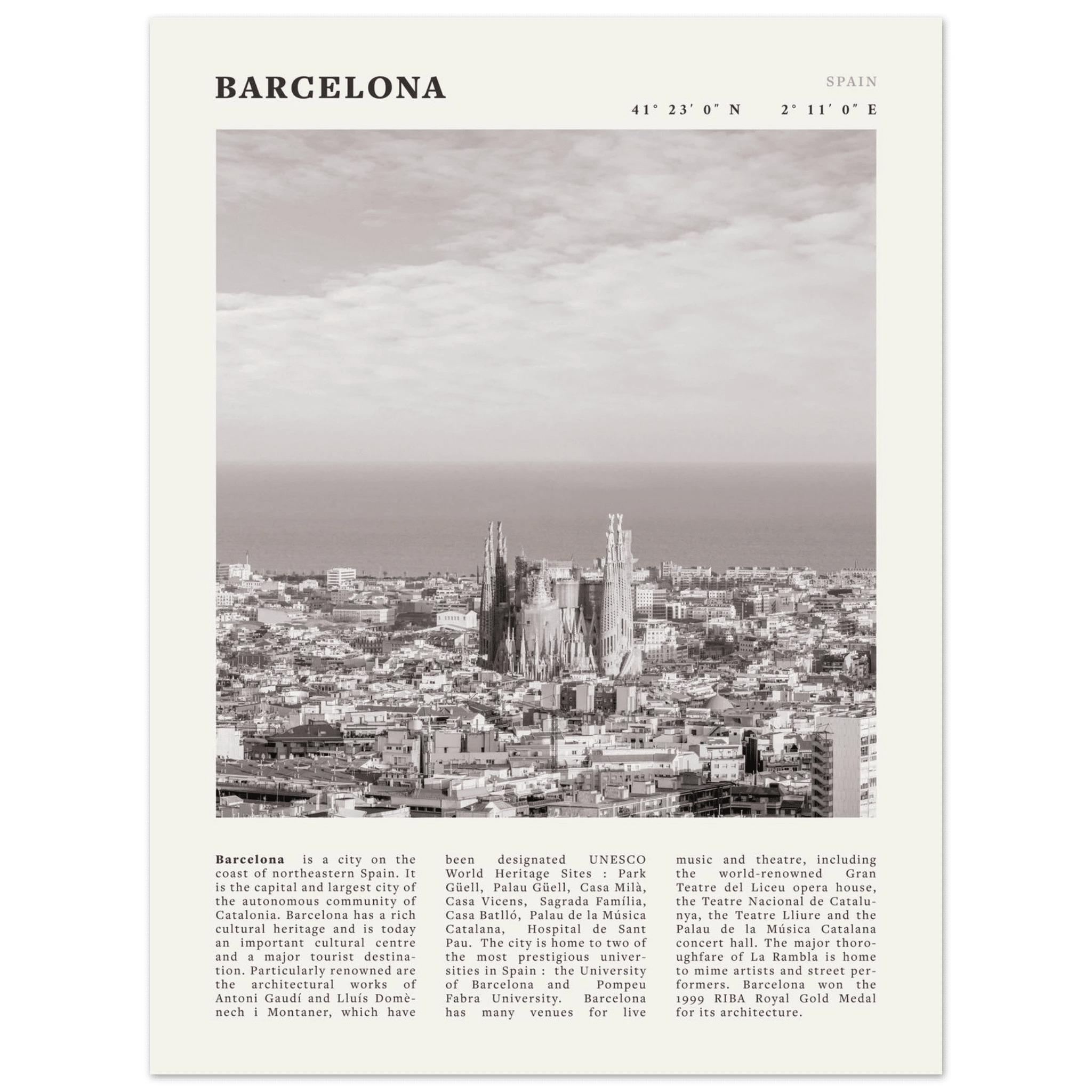Barcelona Poster | Black & White Sagrada Familia Wall Art | Spain Travel Print - Evergreen Posters