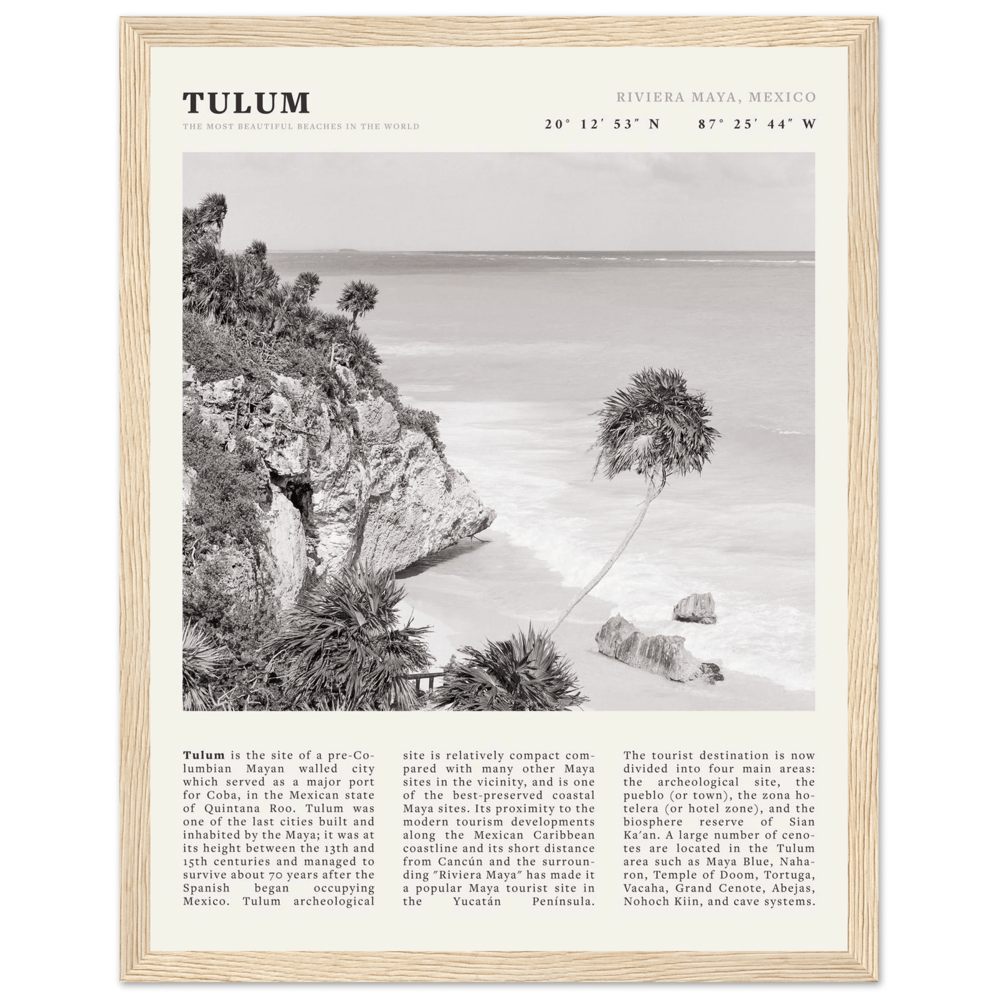 Tulum Poster | Black & White Riviera Maya Mexico Wall Art | Beach Travel Print - Evergreen Posters