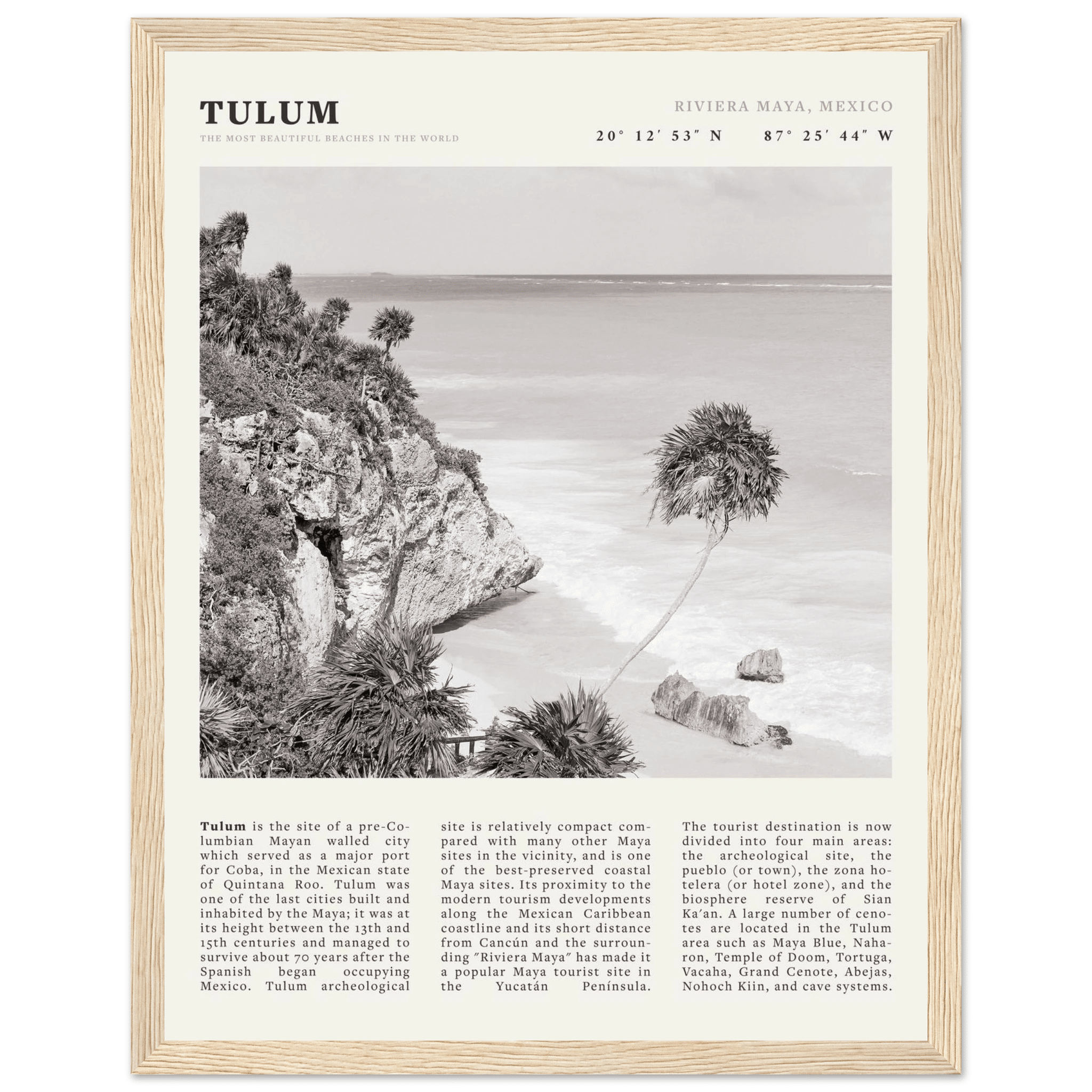 Tulum Poster | Black & White Riviera Maya Mexico Wall Art | Beach Travel Print - Evergreen Posters
