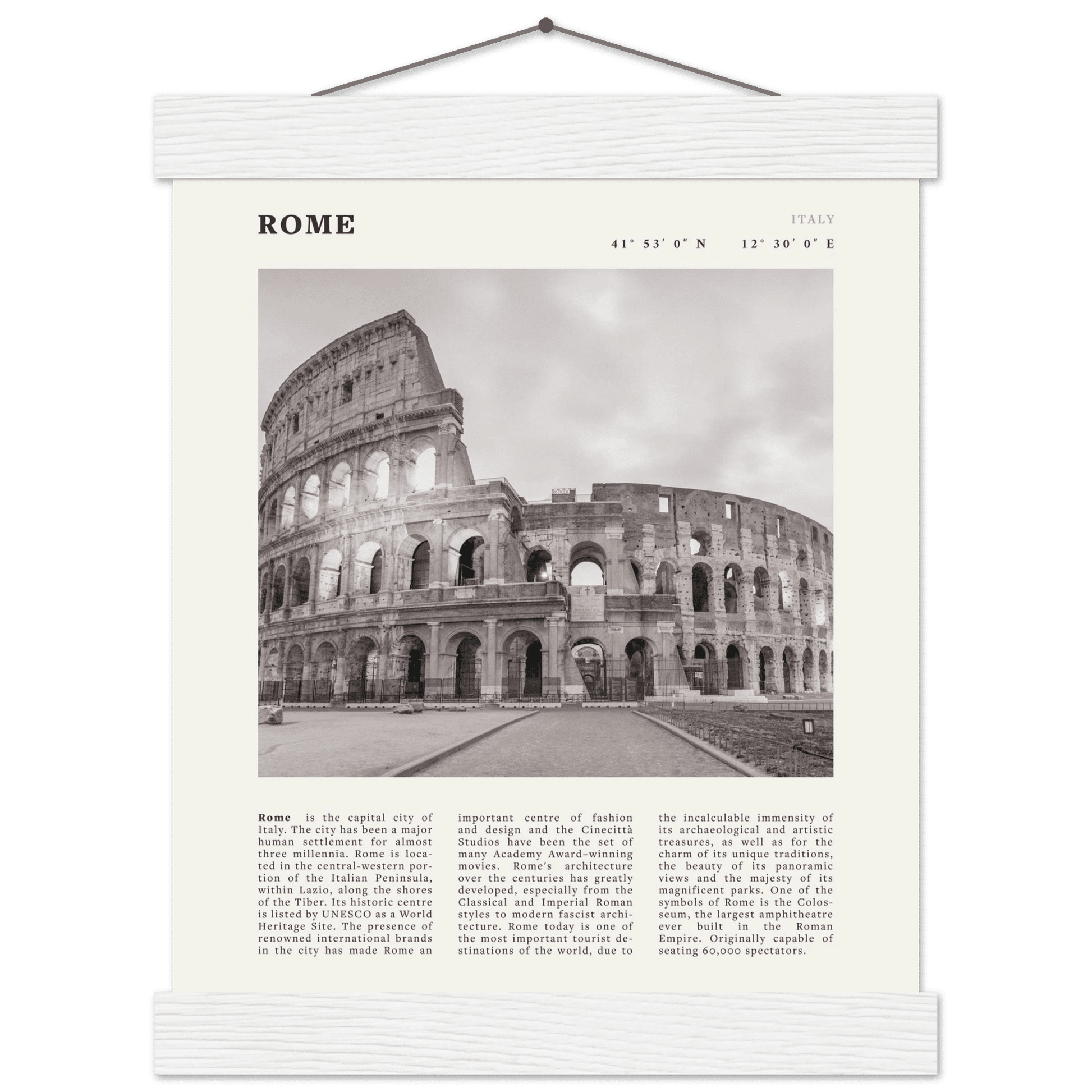 Rome Poster | Black & White Colosseum Wall Art | Italy Travel Print | Roman Decor - Evergreen Posters