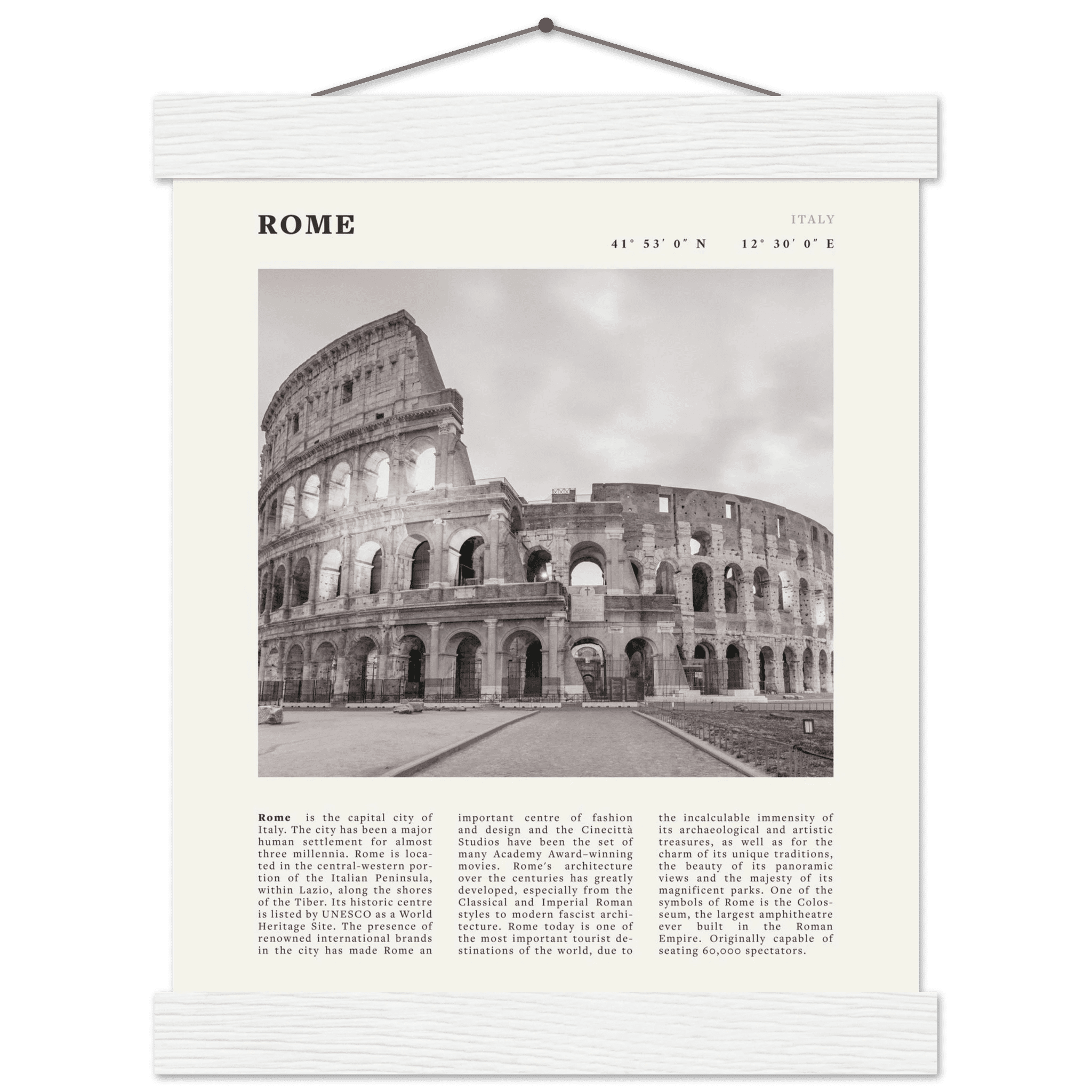 Rome Poster | Black & White Colosseum Wall Art | Italy Travel Print | Roman Decor - Evergreen Posters