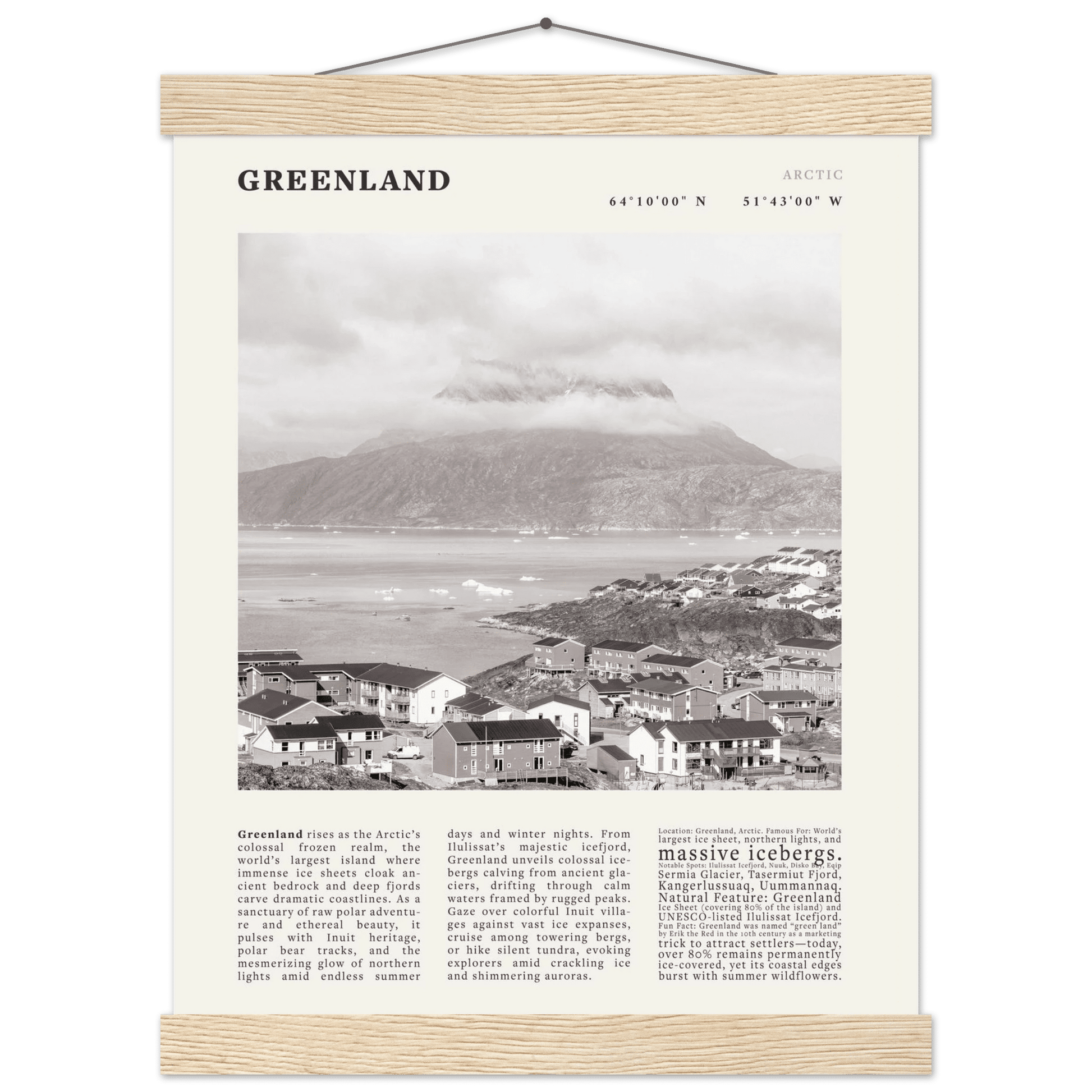 Greenland Poster Black and White – Vintage Arctic Fjord Landscape Print (Digital & Printed Options) - Evergreen Posters