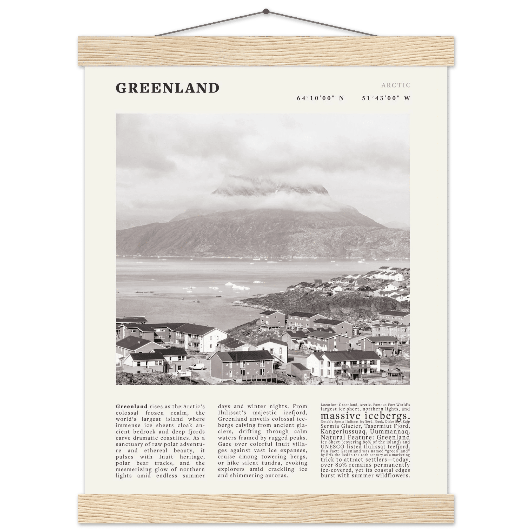 Greenland Poster Black and White – Vintage Arctic Fjord Landscape Print (Digital & Printed Options) - Evergreen Posters