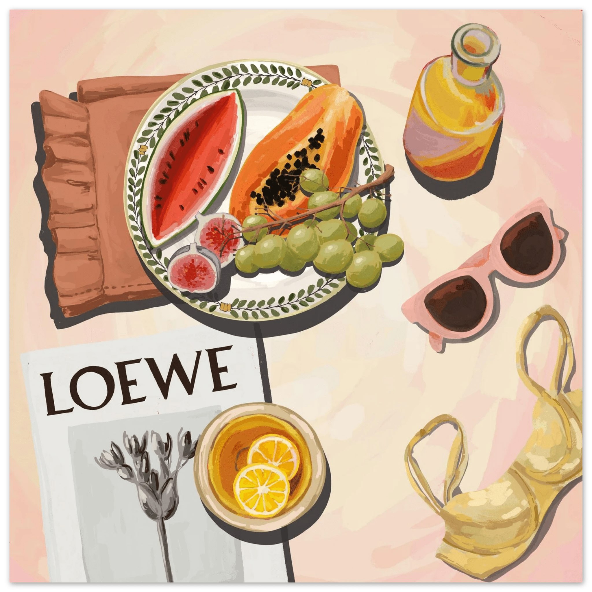 Loewe Summer Fruits Poster | Dopamine Decor Food Wall Art | Pastel Square Kitchen Print - Evergreen Posters - 11
