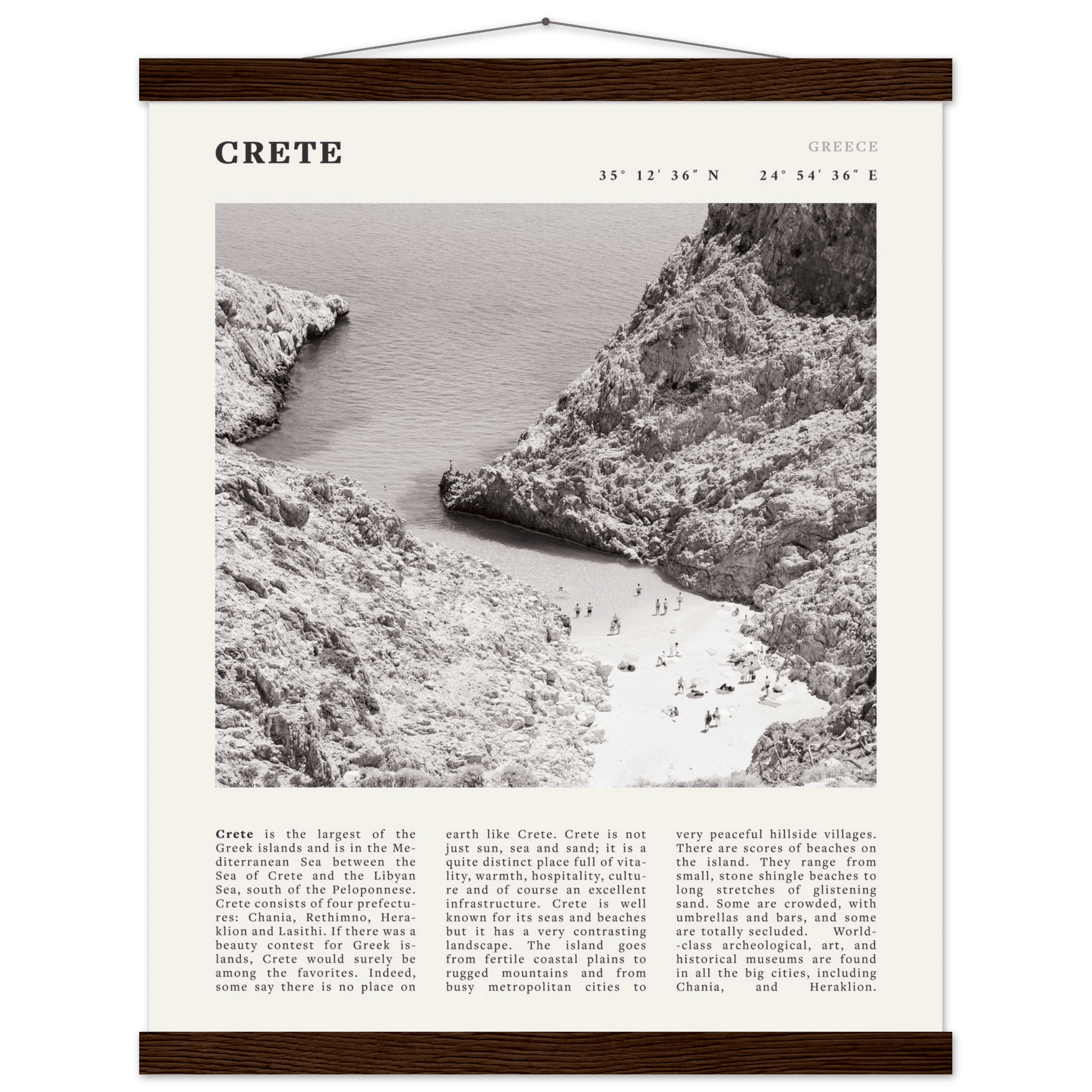 Crete Poster | Black & White Greece Beach Wall Art | Mediterranean Travel Print - Evergreen Posters