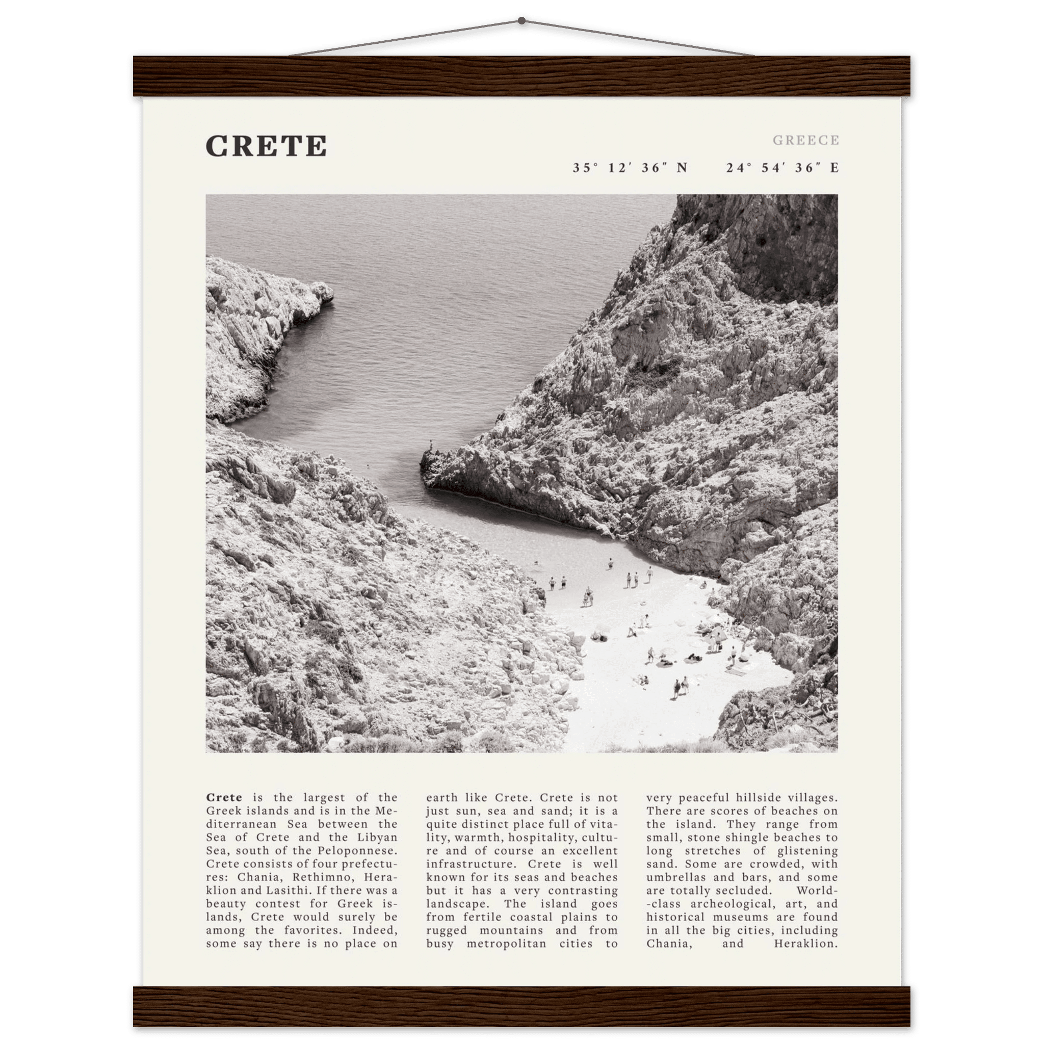 Crete Poster | Black & White Greece Beach Wall Art | Mediterranean Travel Print - Evergreen Posters