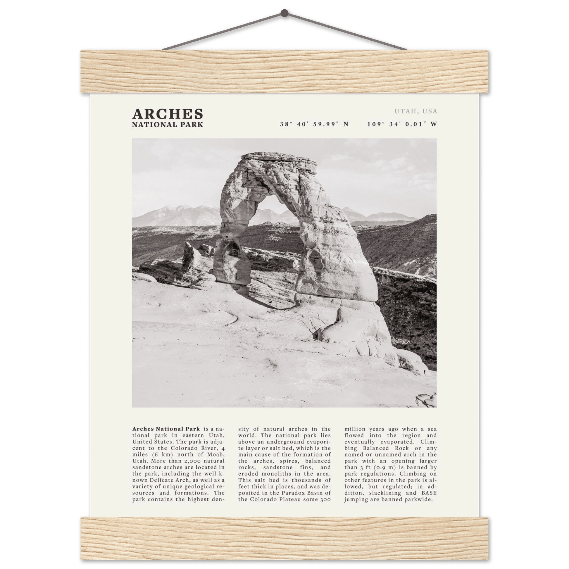 Arches National Park Poster | Black & White Utah Wall Art | Delicate Arch Print - Evergreen Posters