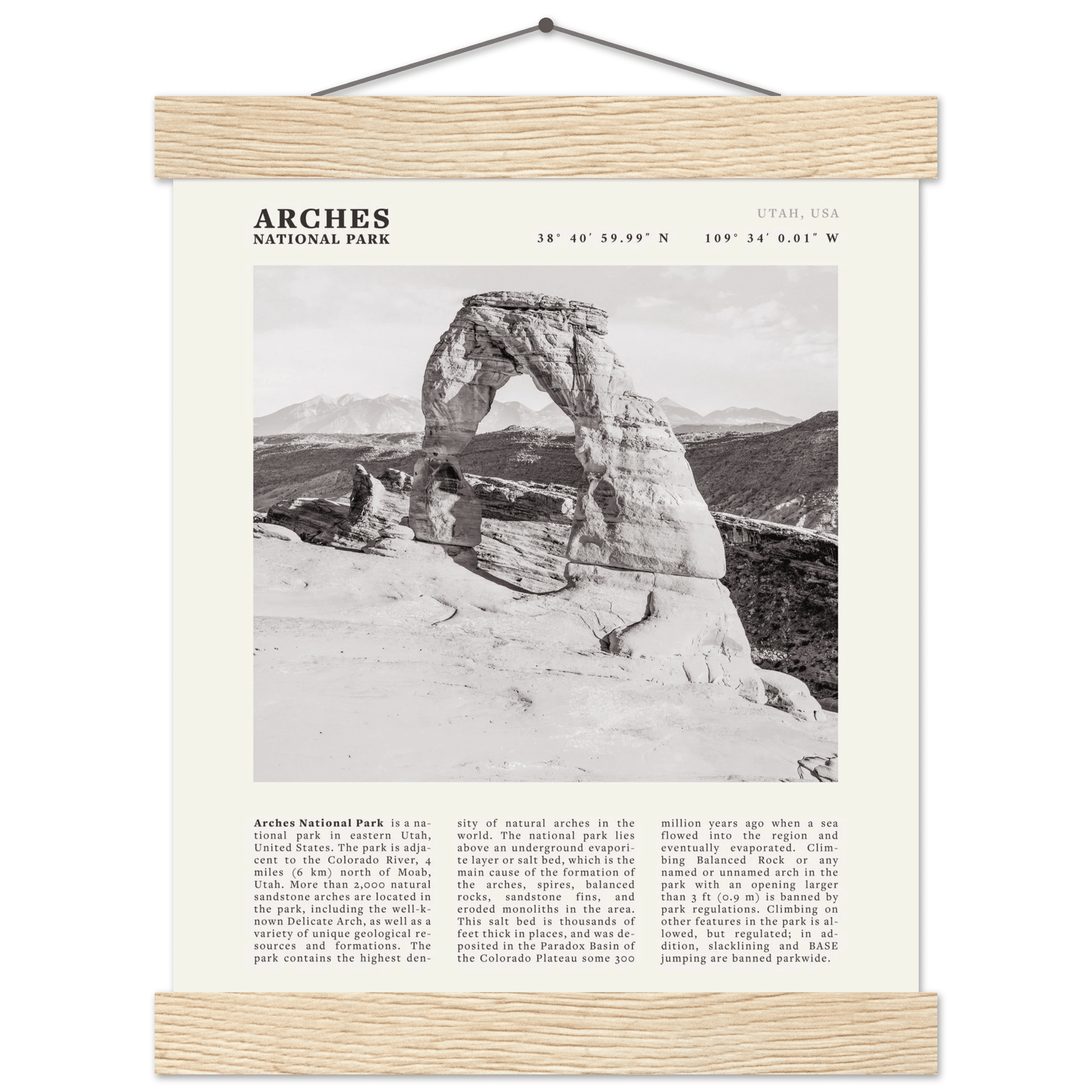 Arches National Park Poster | Black & White Utah Wall Art | Delicate Arch Print - Evergreen Posters