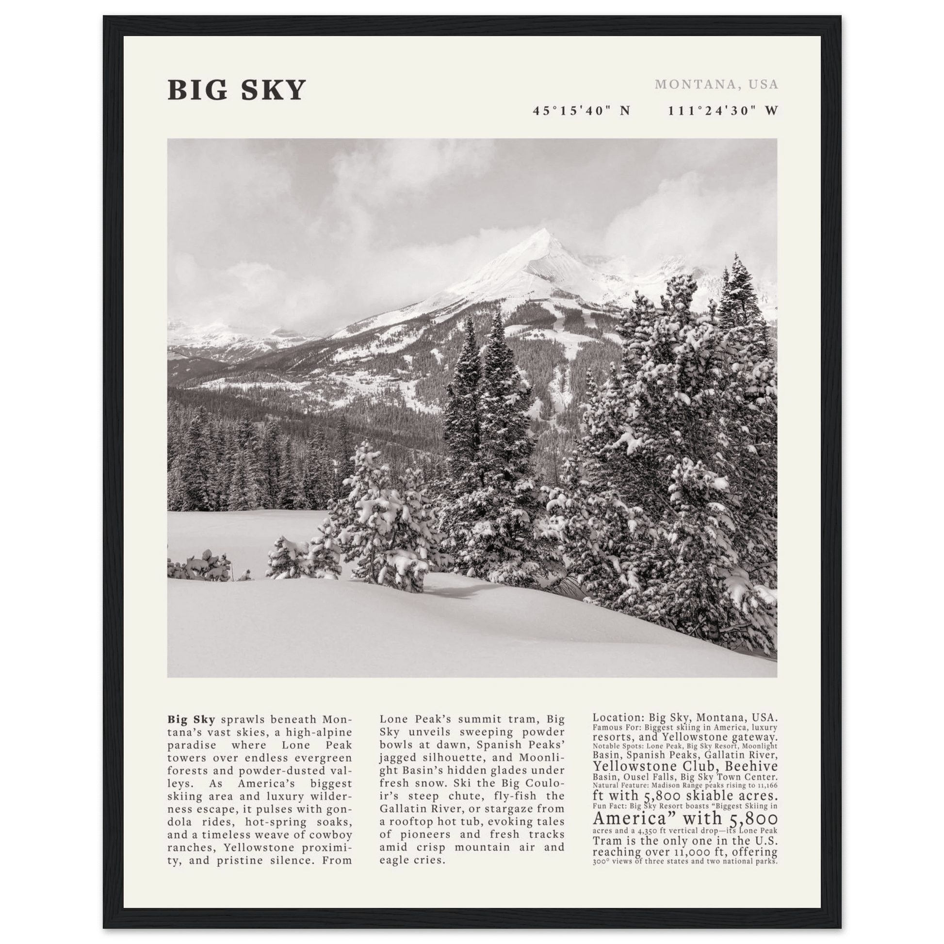 Big Sky Montana Poster Black and White – Vintage Lone Peak Ski Resort Print (Digital & Printed Options) - Evergreen Posters