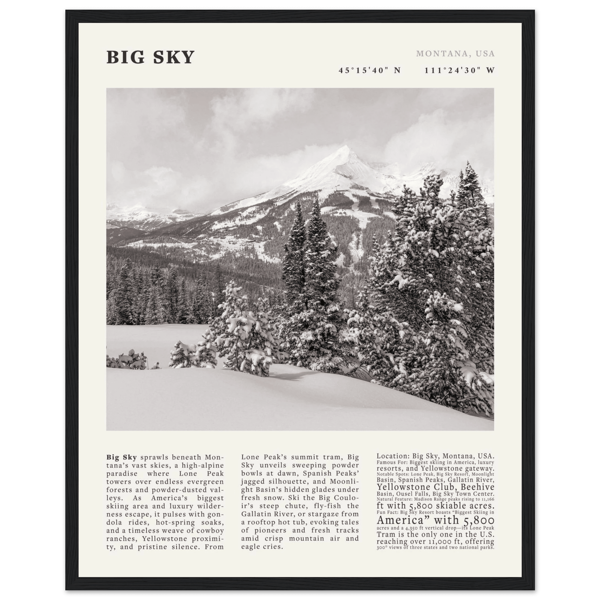Big Sky Montana Poster Black and White – Vintage Lone Peak Ski Resort Print (Digital & Printed Options) - Evergreen Posters