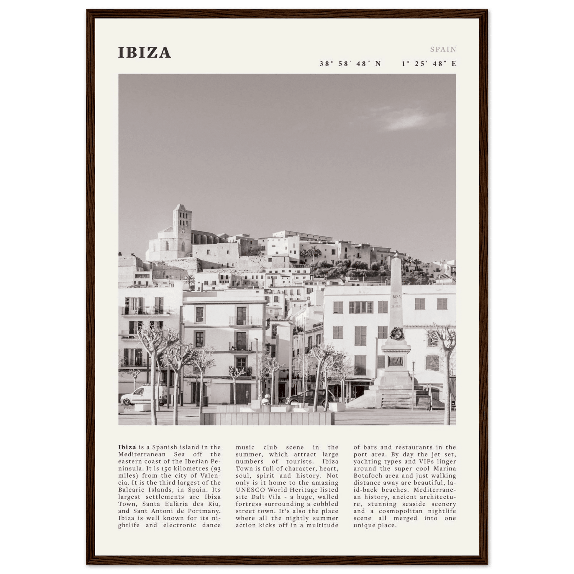 Ibiza Poster | Black & White Spanish Island Wall Art | Spain Travel Print - Evergreen Posters