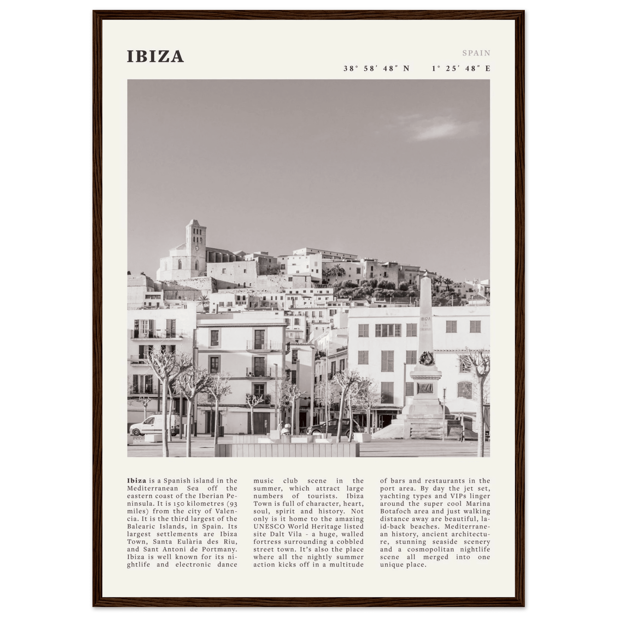 Ibiza Poster | Black & White Spanish Island Wall Art | Spain Travel Print - Evergreen Posters