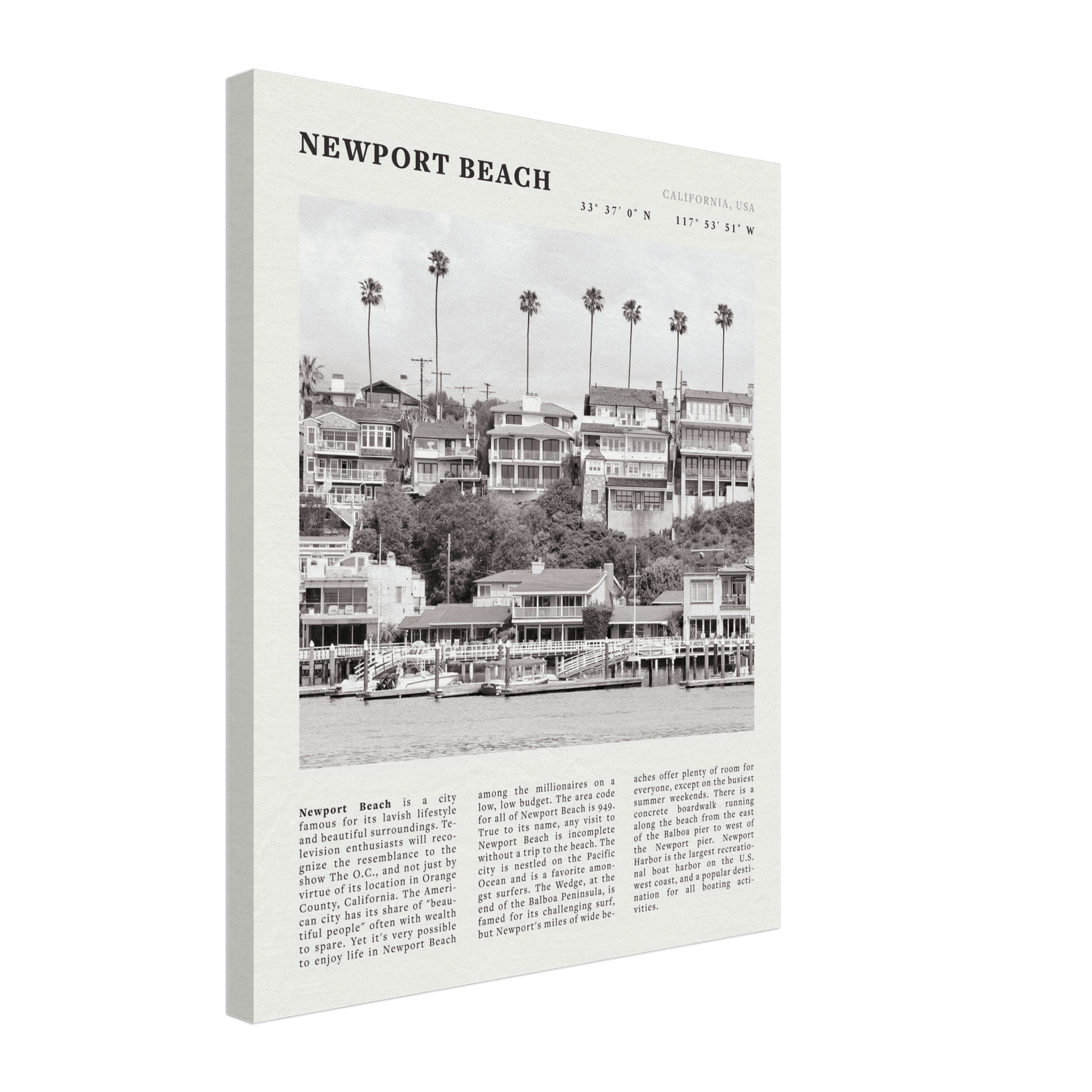 Newport Beach Poster | Black & White California Harbor Wall Art | Coastal Print - Evergreen Posters