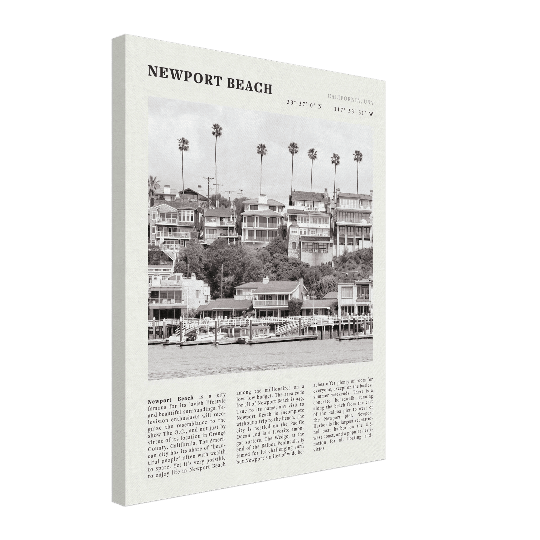 Newport Beach Poster | Black & White California Harbor Wall Art | Coastal Print - Evergreen Posters