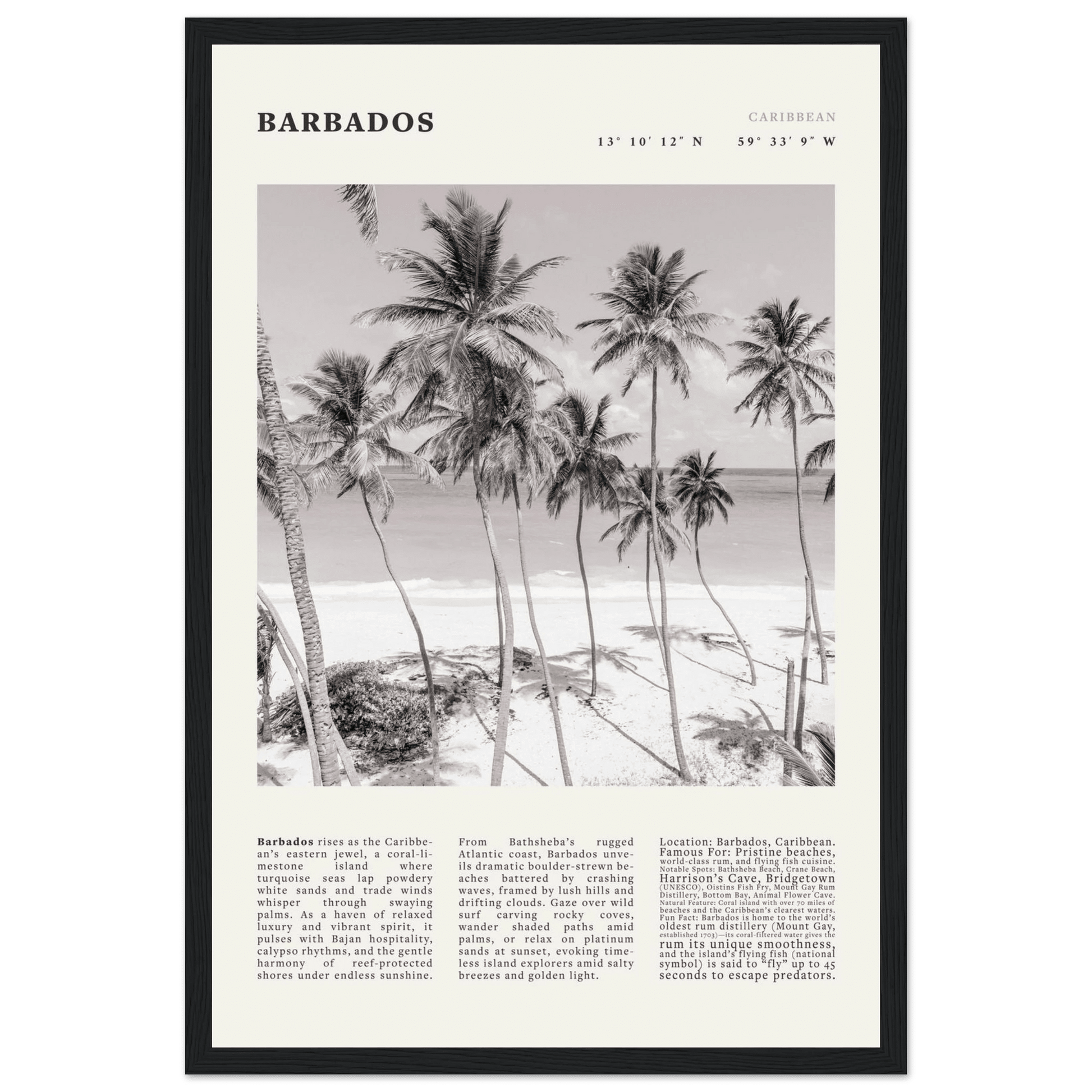 Barbados Poster Black and White – Vintage Caribbean Palm Beach Print (Digital & Printed Options) - Evergreen Posters