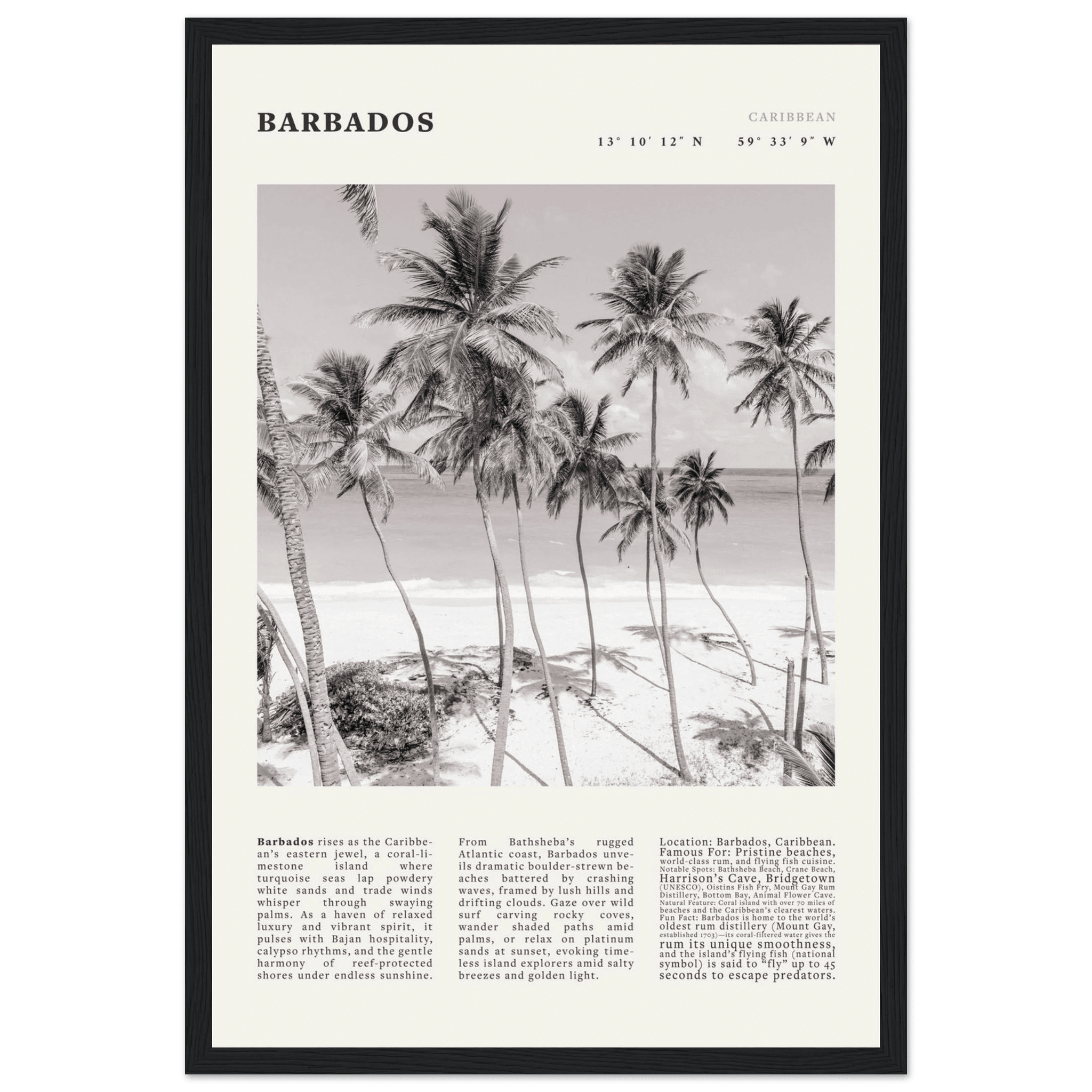 Barbados Poster Black and White – Vintage Caribbean Palm Beach Print (Digital & Printed Options) - Evergreen Posters