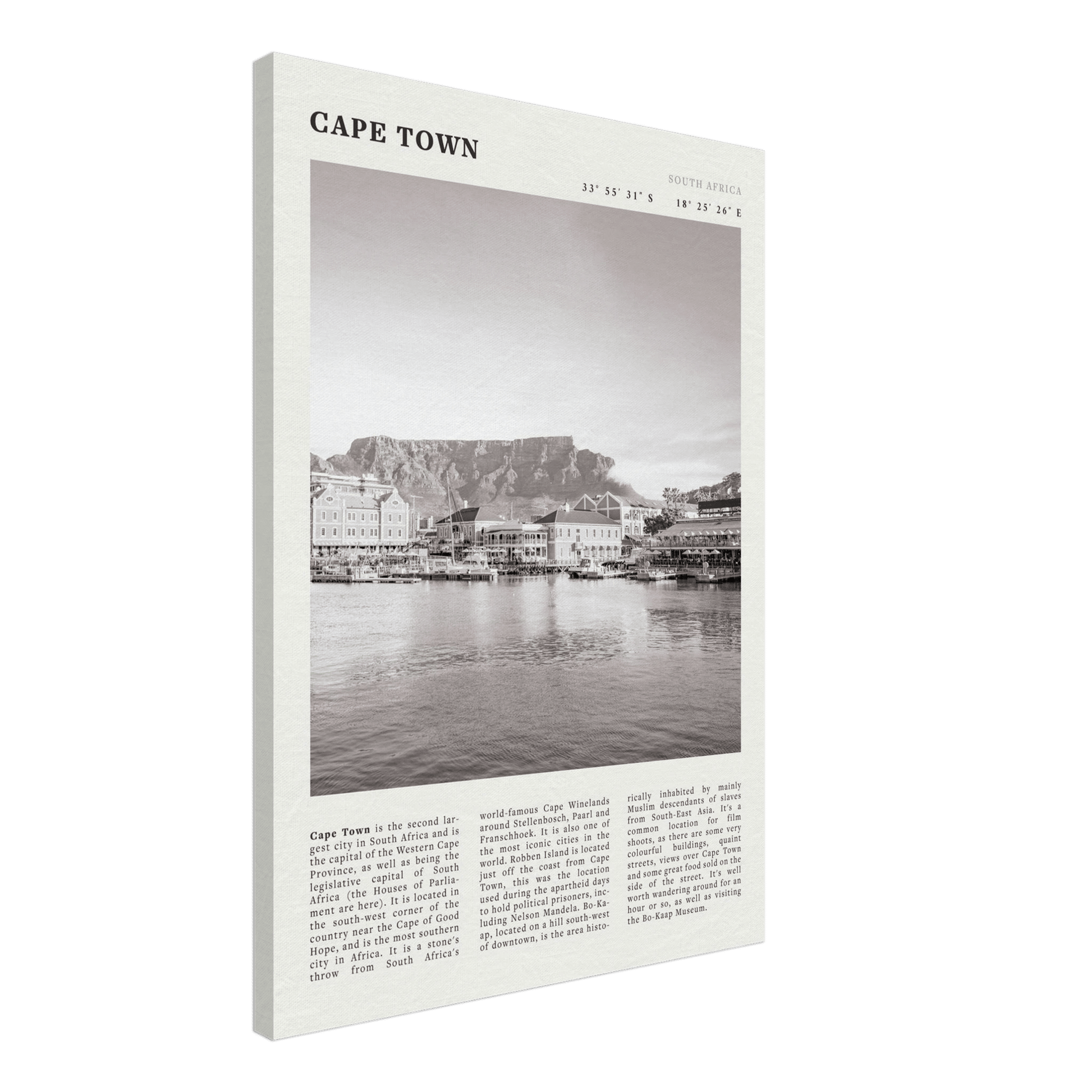 Cape Town Poster | Black & White Table Mountain Wall Art | South Africa Travel Print - Evergreen Posters