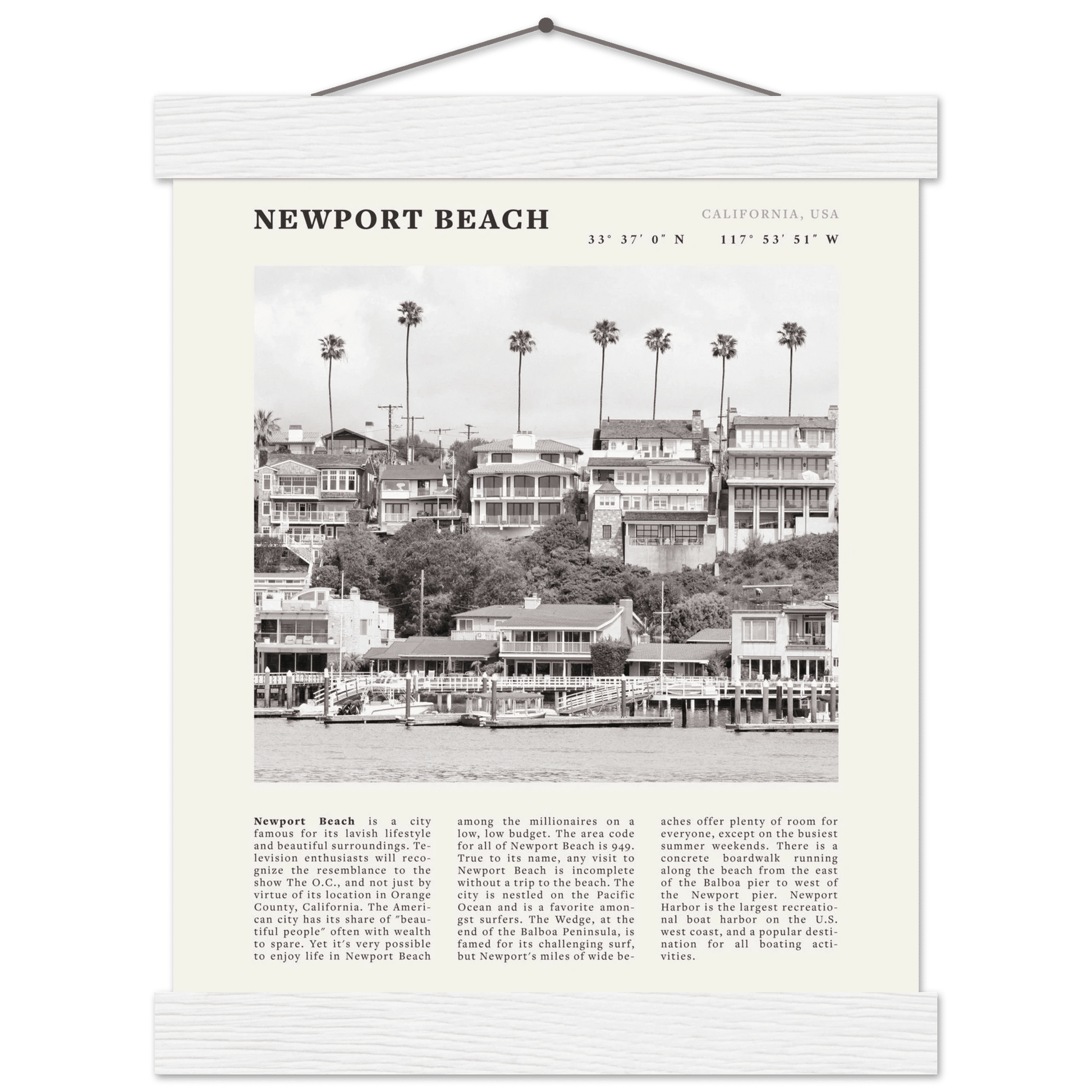 Newport Beach Poster | Black & White California Harbor Wall Art | Coastal Print - Evergreen Posters