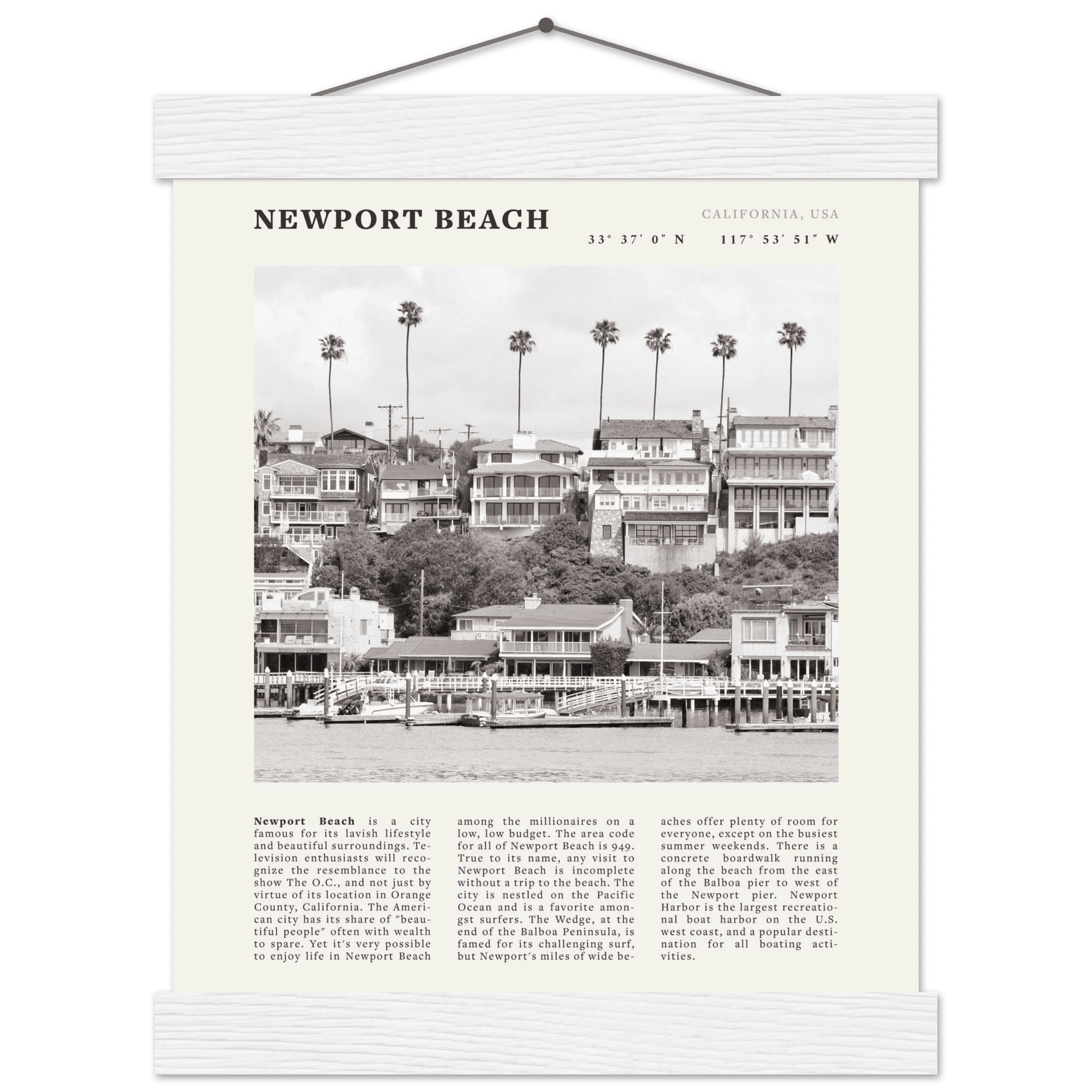 Newport Beach Poster | Black & White California Harbor Wall Art | Coastal Print - Evergreen Posters