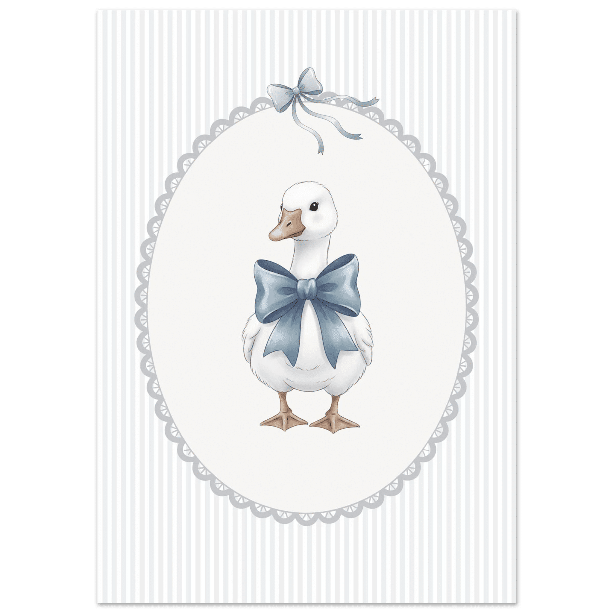 Blue Bow Duck Nursery Poster – Sweet Baby Room Wall Art Print - Evergreen Posters