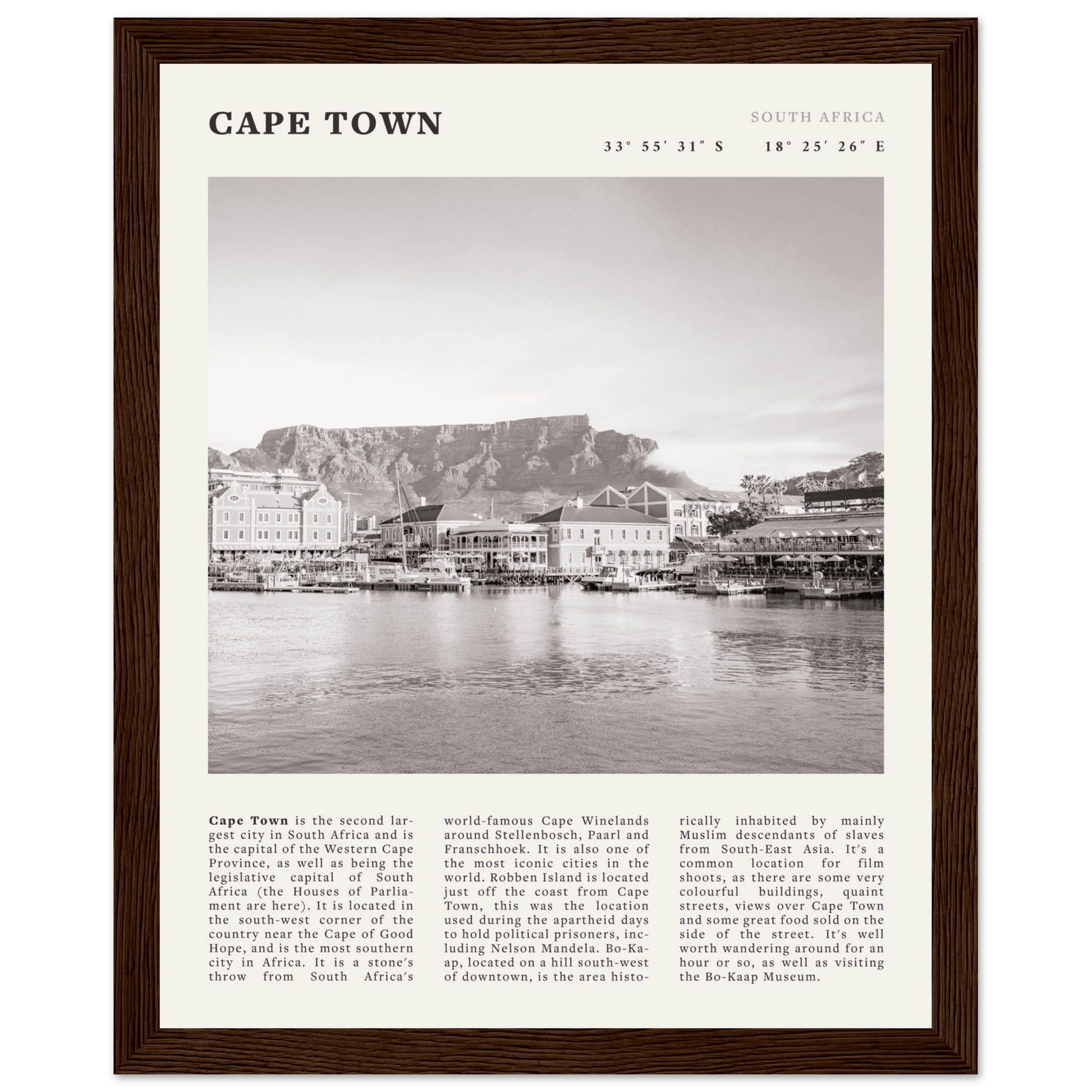 Cape Town Poster | Black & White Table Mountain Wall Art | South Africa Travel Print - Evergreen Posters