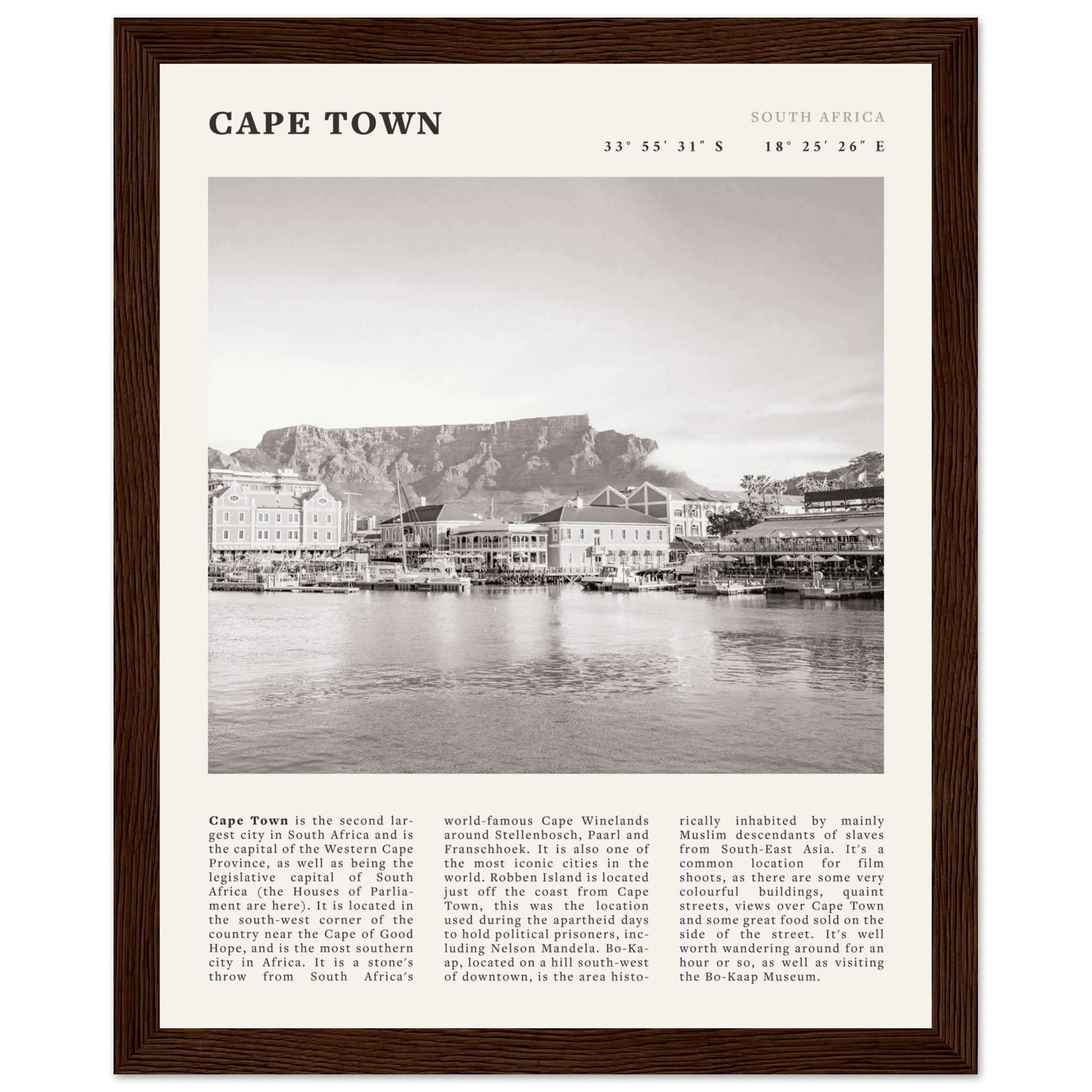 Cape Town Poster | Black & White Table Mountain Wall Art | South Africa Travel Print - Evergreen Posters