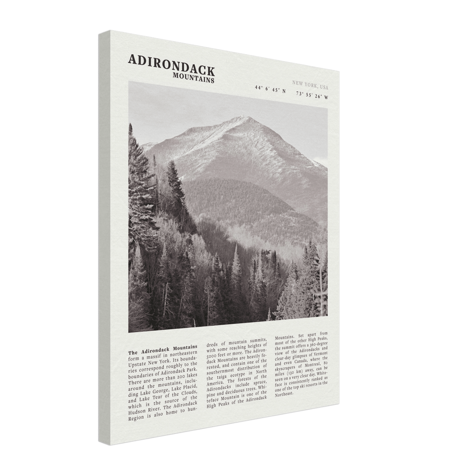 Adirondack Mountains Poster | Black & White New York Nature Wall Art | Hiking Print - Evergreen Posters