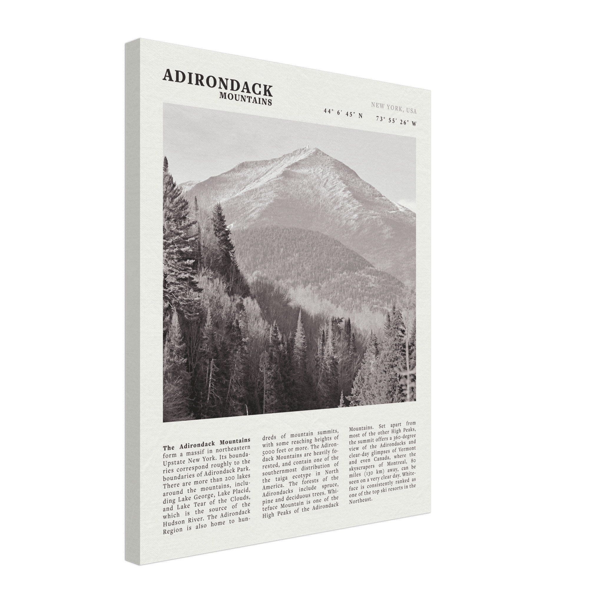 Adirondack Mountains Poster | Black & White New York Nature Wall Art | Hiking Print - Evergreen Posters