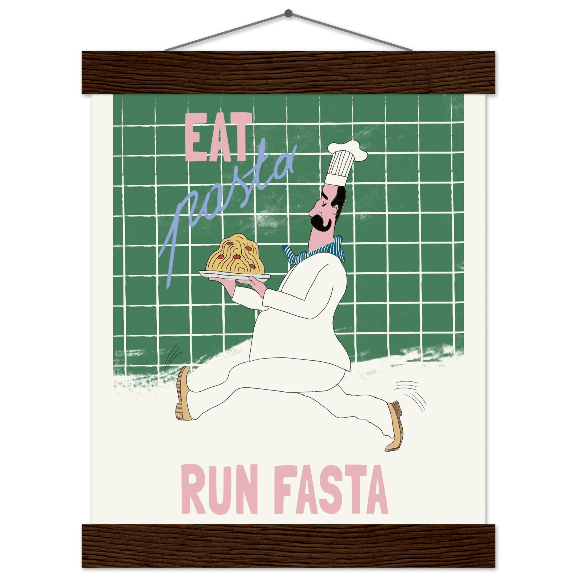 Eat Pasta Run Fasta Poster – Playful Kitchen Wall Art Print (Green Edition) - Evergreen Posters