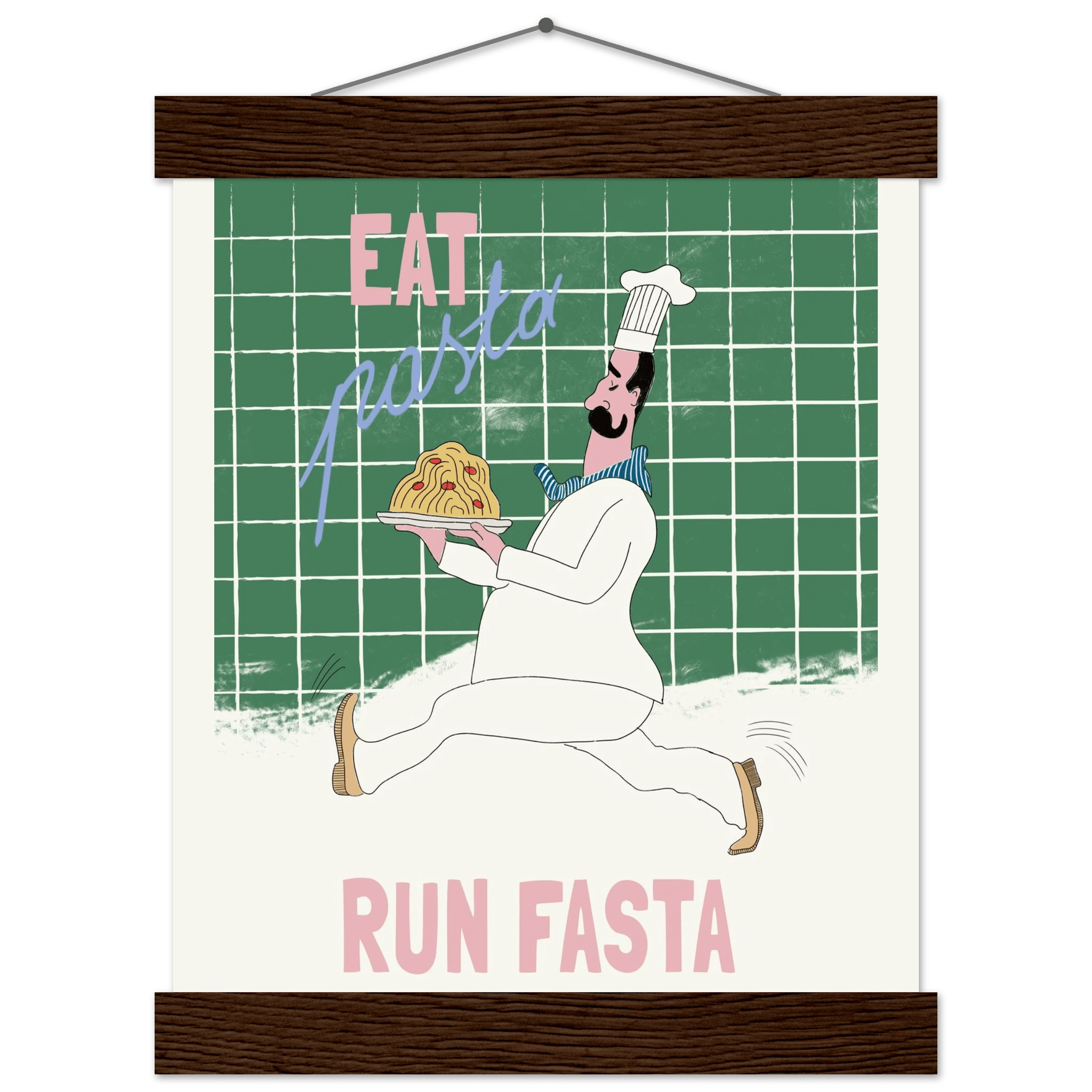 Eat Pasta Run Fasta Poster – Playful Kitchen Wall Art Print (Green Edition) - Evergreen Posters