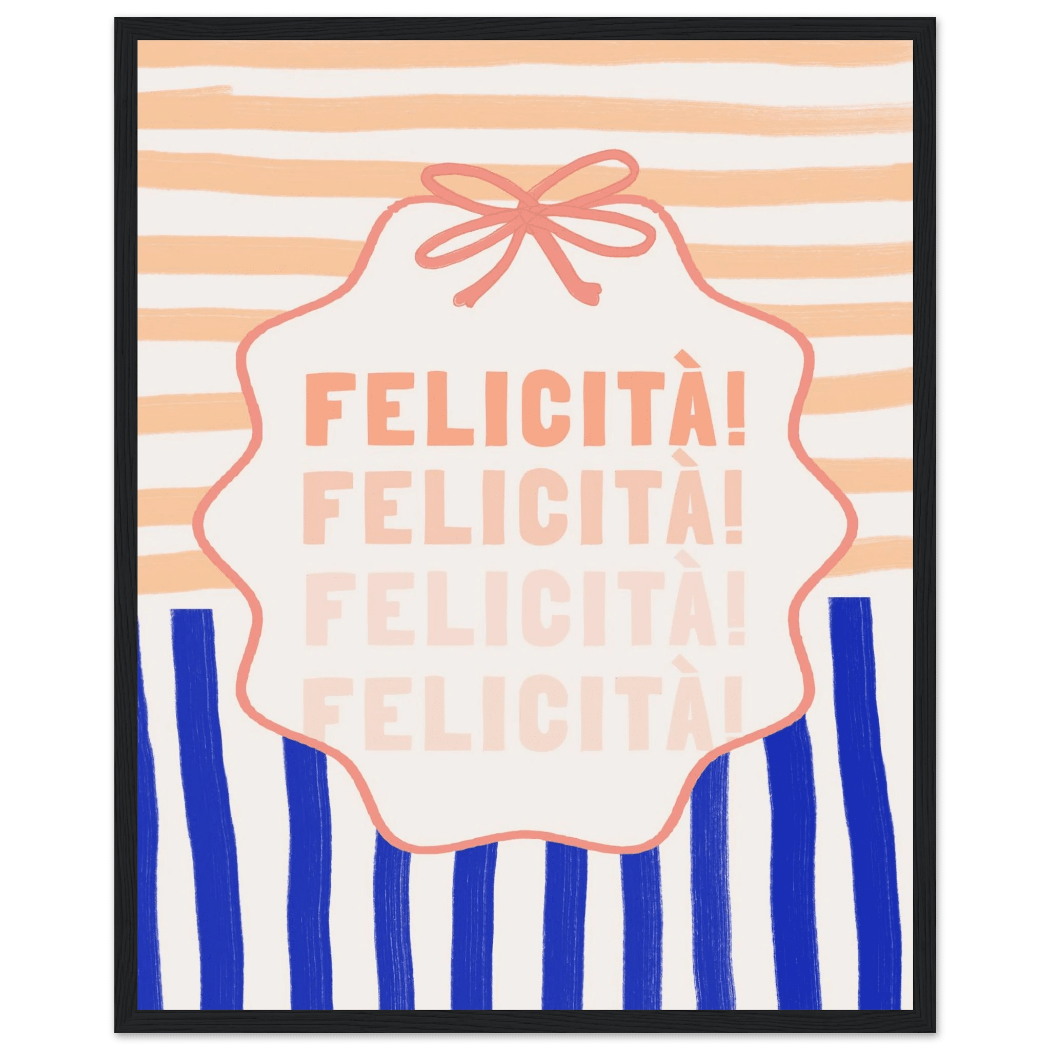 Felicità Italian Happiness Quote Print | Coquette Stripe Wall Art - Evergreen Posters