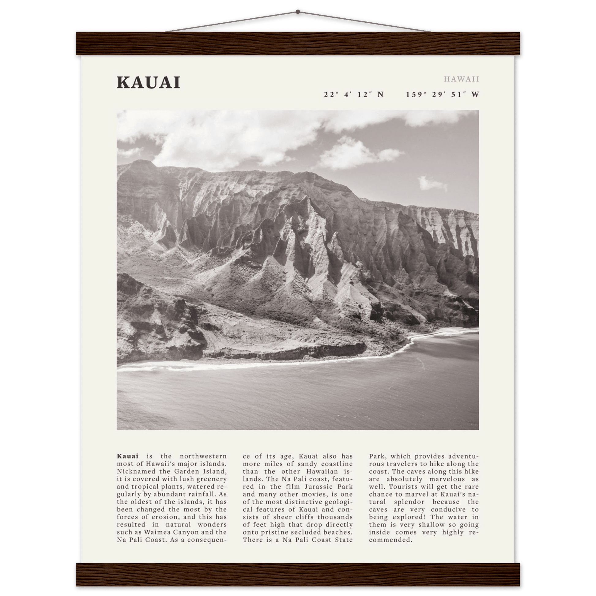 Kauai Poster | Black & White Na Pali Coast Wall Art | Hawaii Travel Print Decor - Evergreen Posters