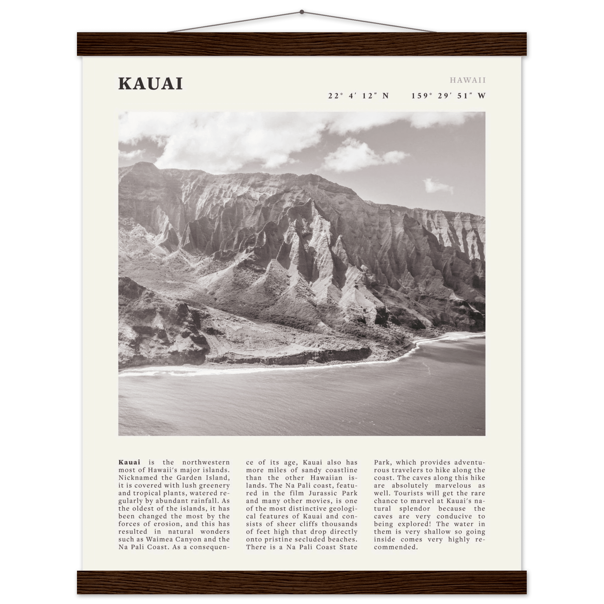 Kauai Poster | Black & White Na Pali Coast Wall Art | Hawaii Travel Print Decor - Evergreen Posters