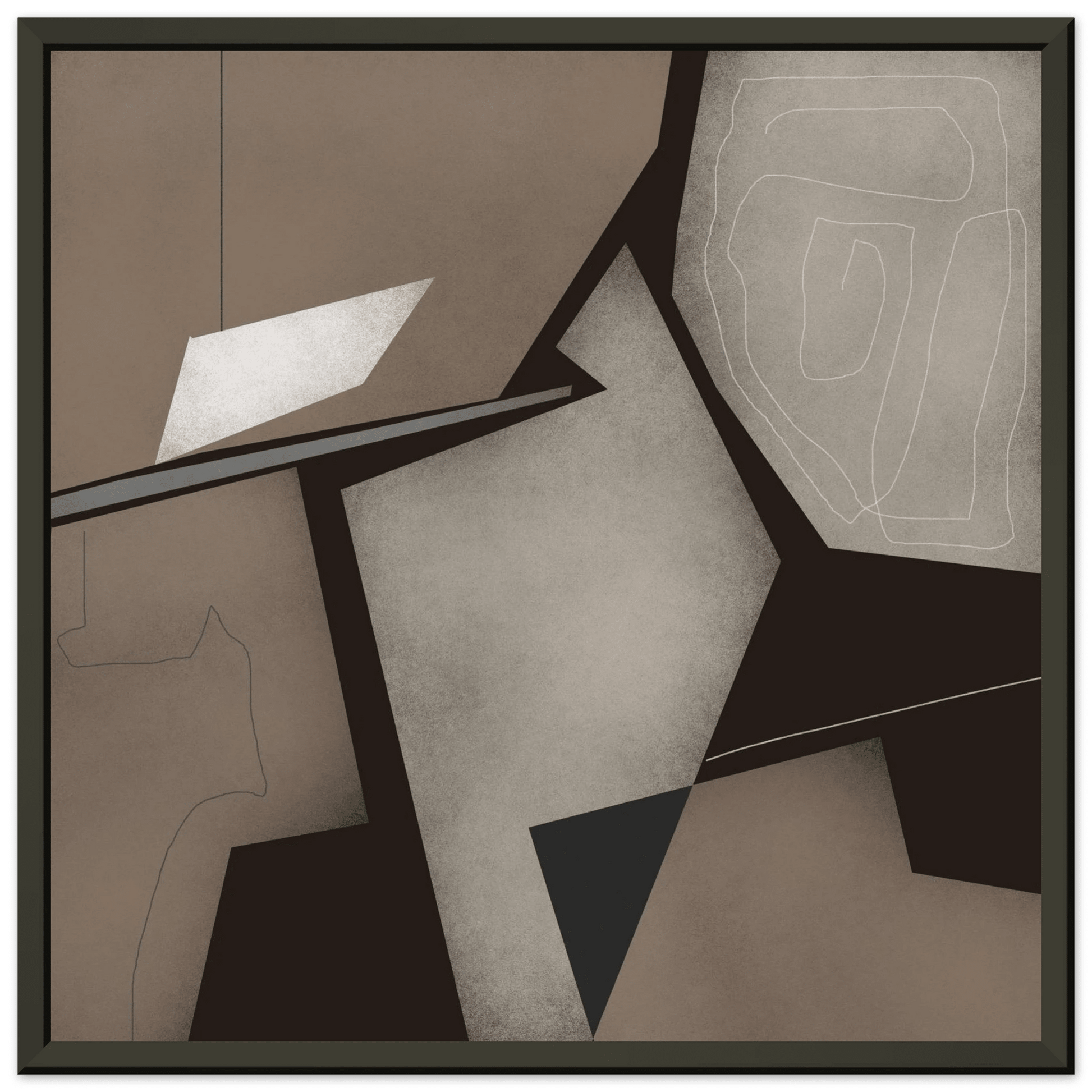 Taupe & Black Geometric Abstract Poster | Modern Square Wall Art | Neutral Decor Print - Evergreen Posters