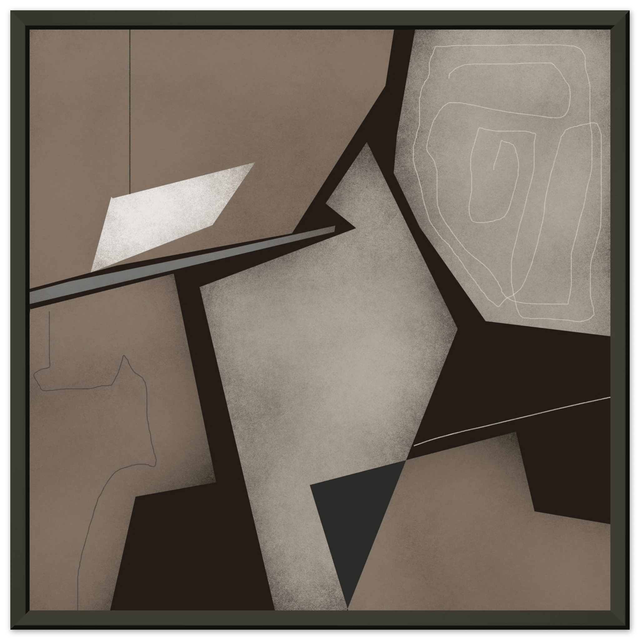 Taupe & Black Geometric Abstract Poster | Modern Square Wall Art | Neutral Decor Print - Evergreen Posters