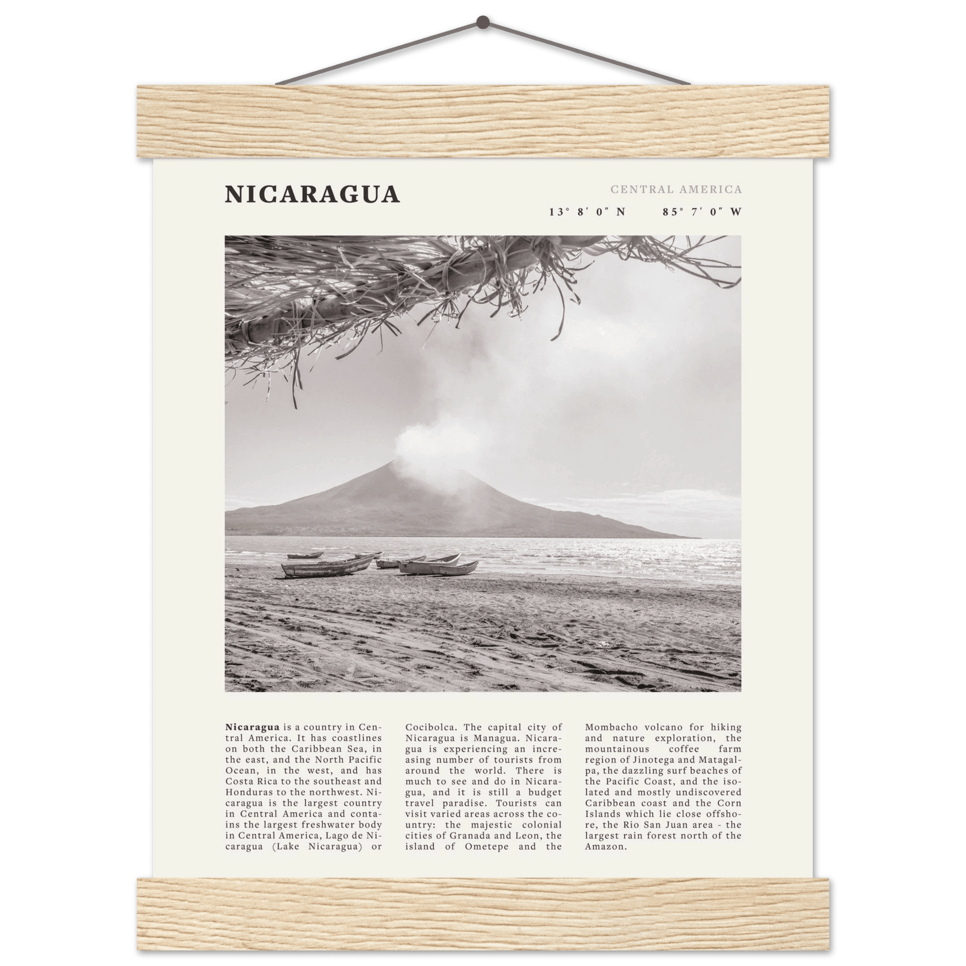 Nicaragua Poster | Black & White Volcano Wall Art | Central America Travel Print - Evergreen Posters