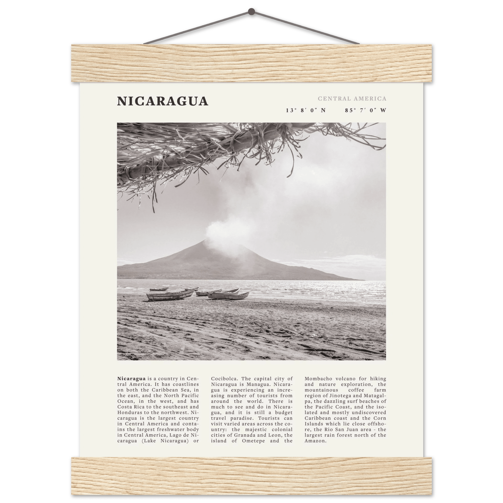 Nicaragua Poster | Black & White Volcano Wall Art | Central America Travel Print - Evergreen Posters