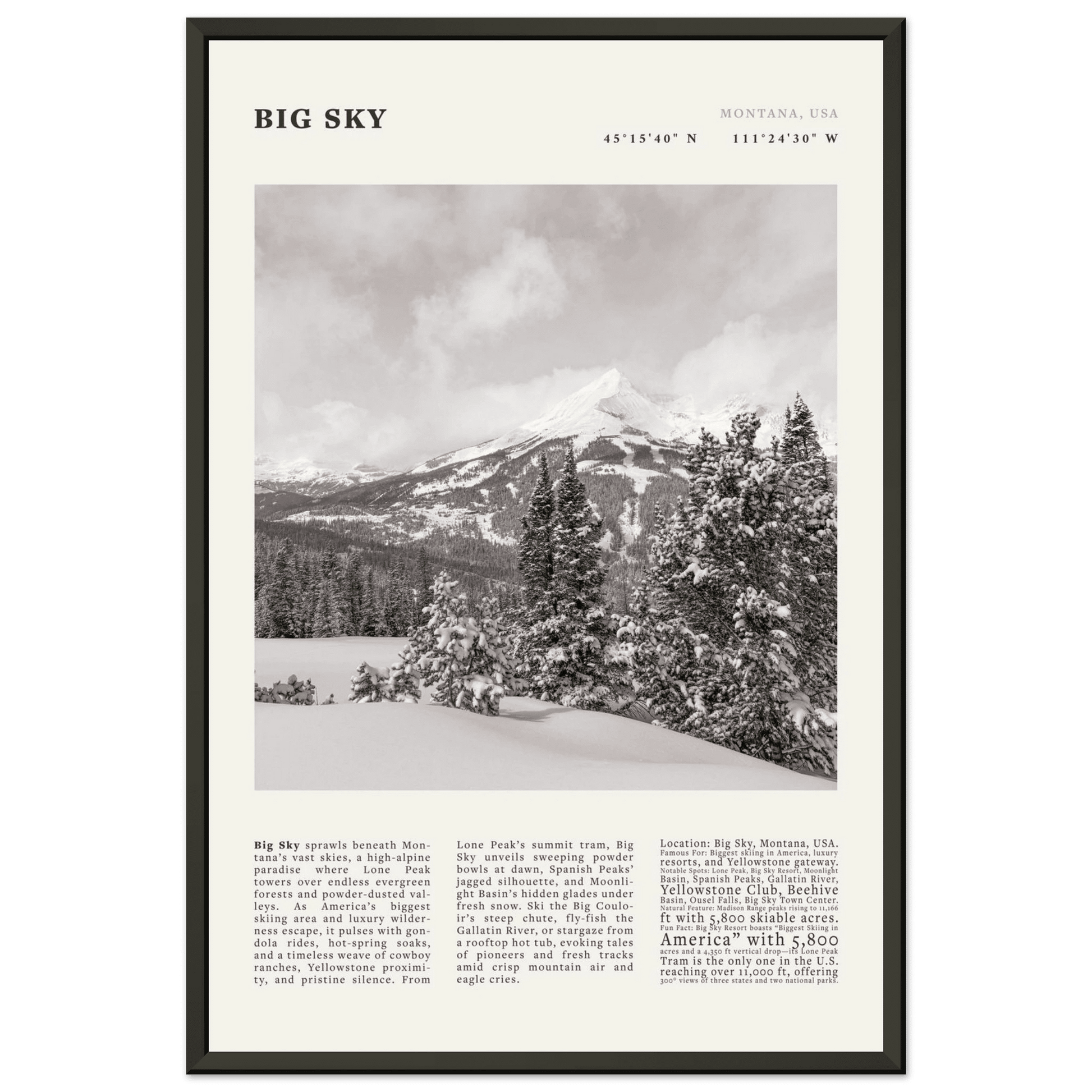 Big Sky Montana Poster Black and White – Vintage Lone Peak Ski Resort Print (Digital & Printed Options) - Evergreen Posters