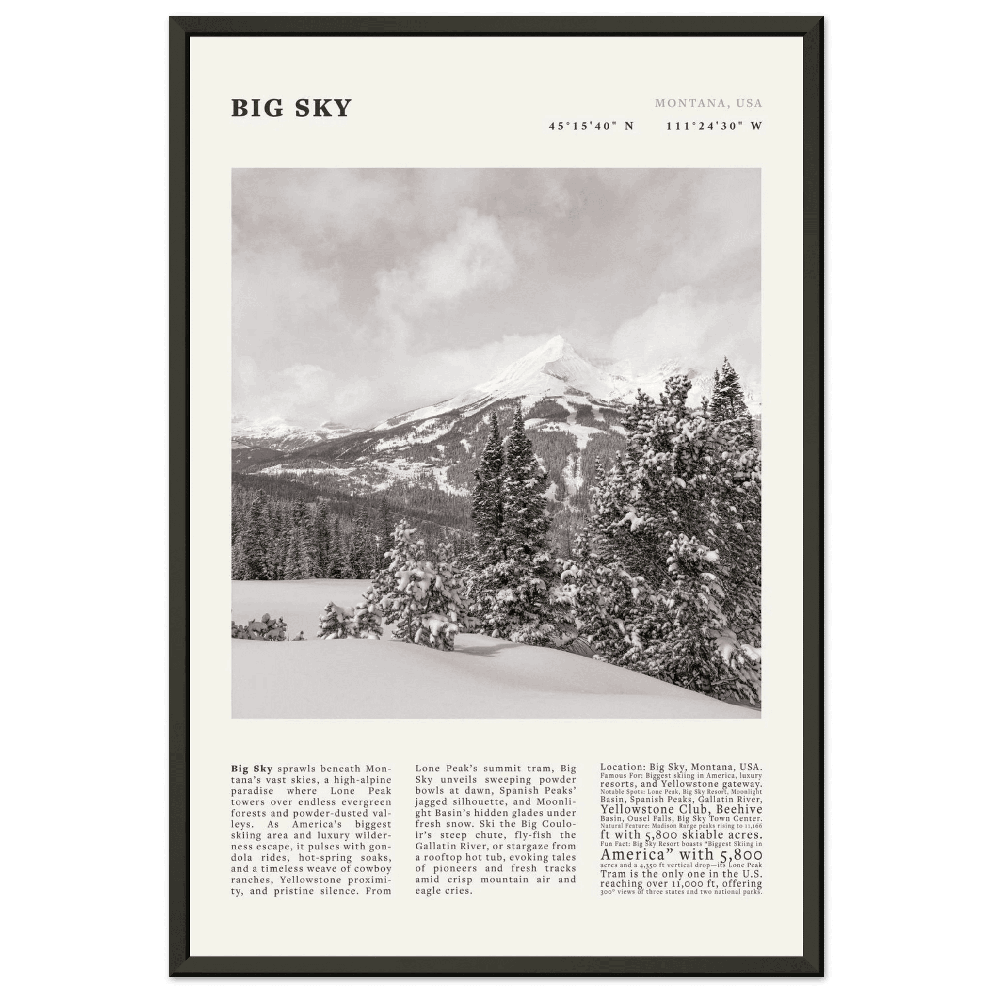 Big Sky Montana Poster Black and White – Vintage Lone Peak Ski Resort Print (Digital & Printed Options) - Evergreen Posters